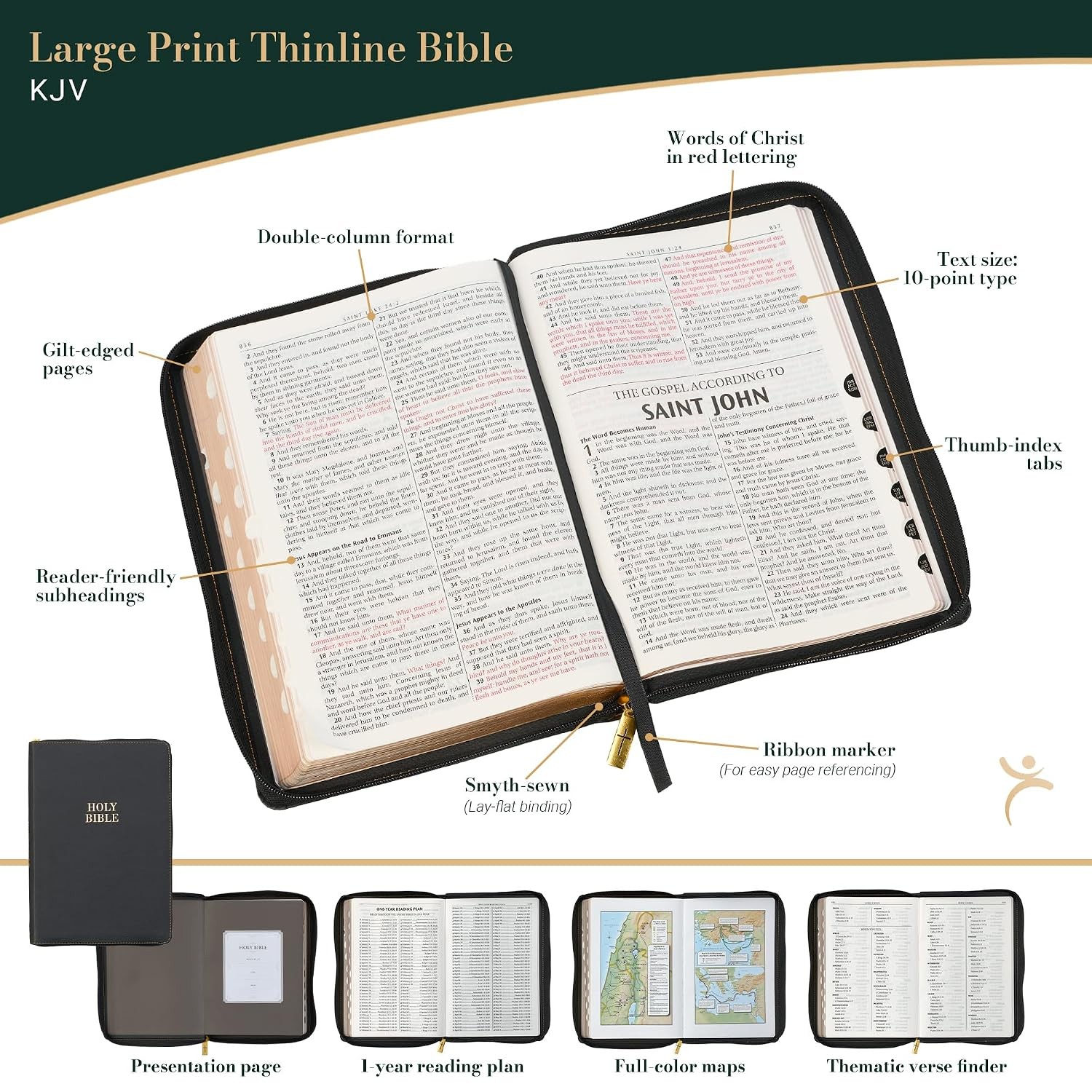 KJV Large Print Thinline Bible Black Zipper Indexed BRAND NEW in Shrink Wrap!!!