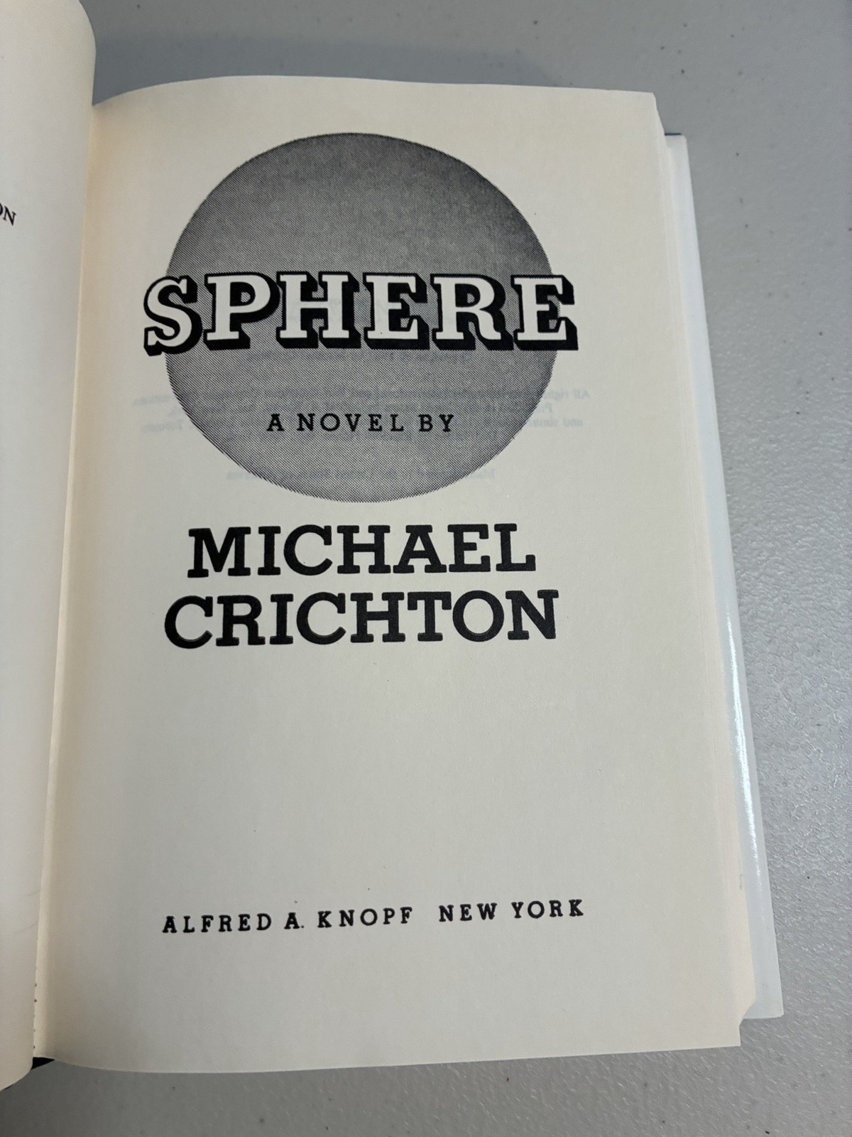 Michael Crichton Sphere Hardcover 1987 Book Club Edition Alfred A. Knopf Inc EXC