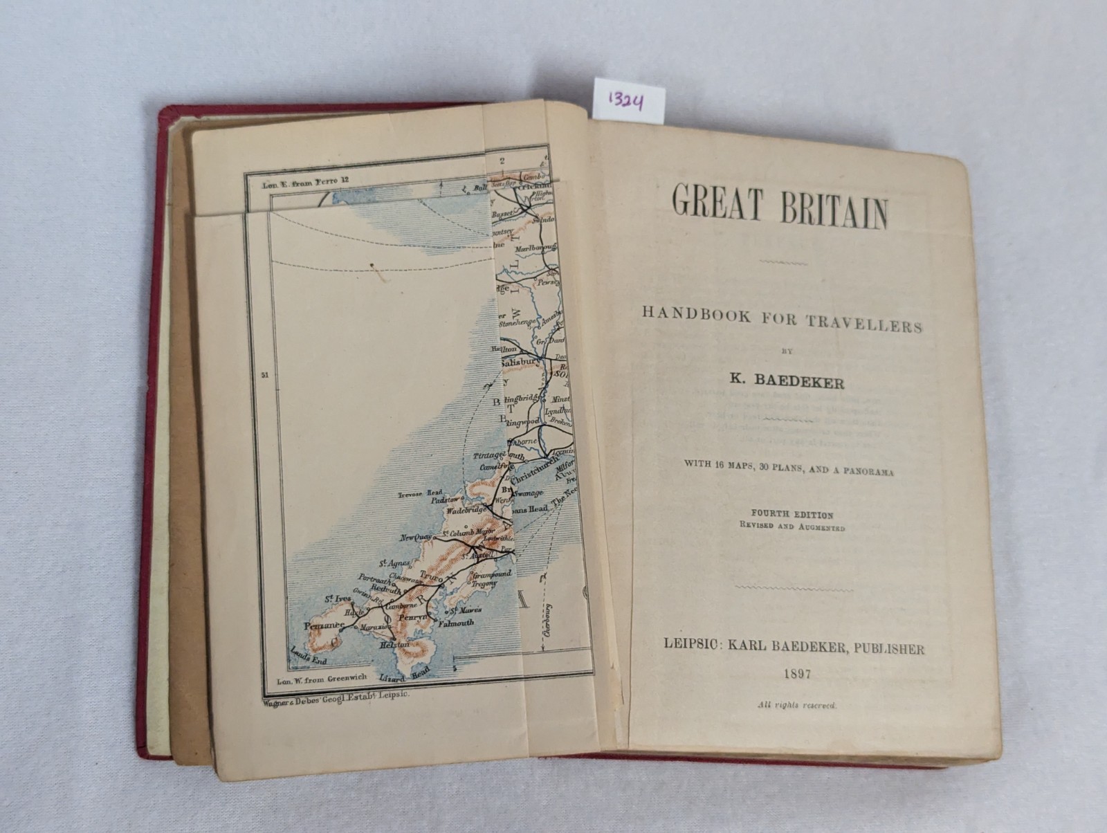 Antique 1897 Red Flex Cover ~ Karl Baedeker ~ Great Britain Handbook for Travel