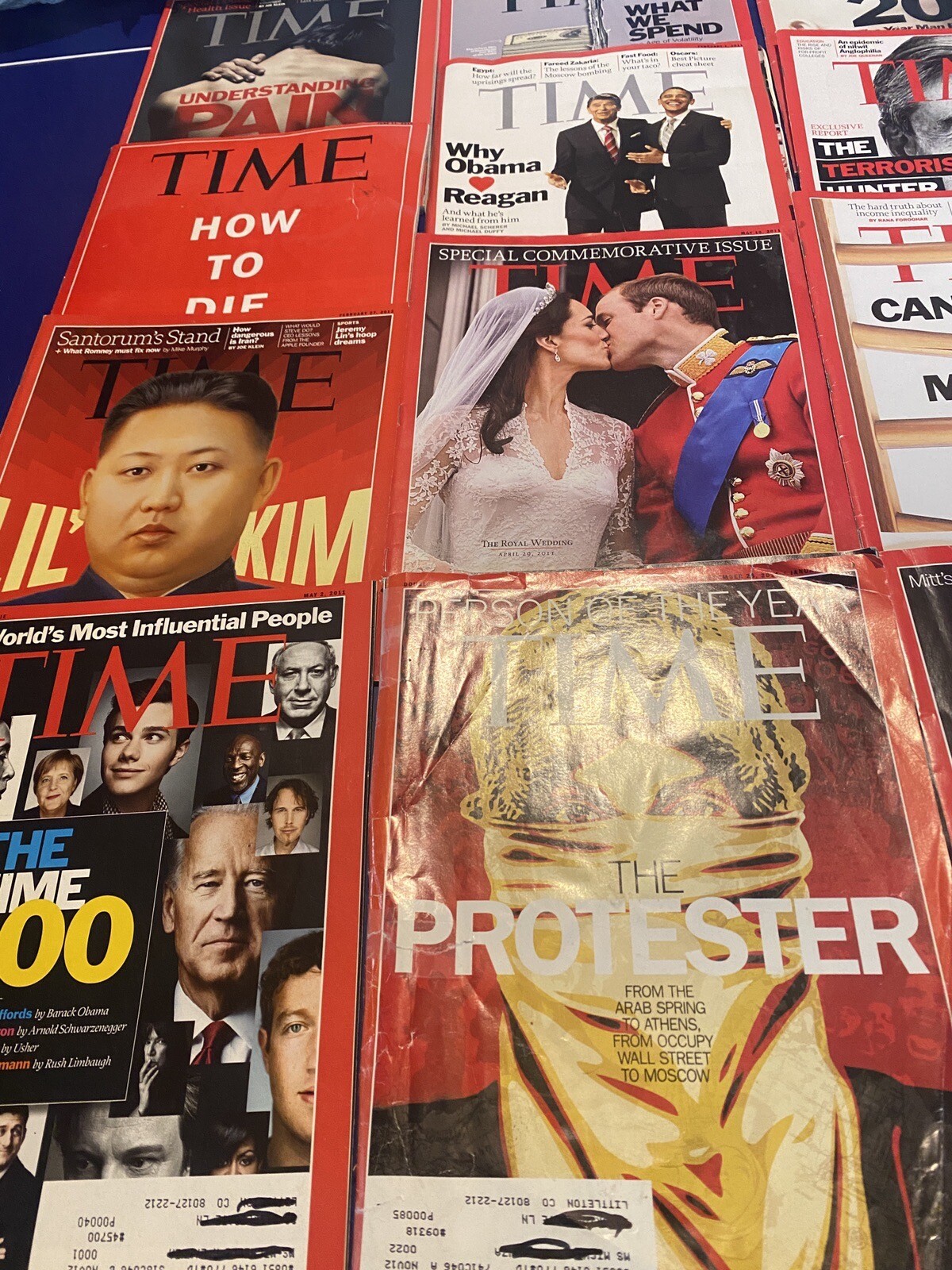 TIME MAGAZINES Lot Of 14 2011-2012 ISSUEs ~ ROYAL WEDDING,The Protester, 100 ppl