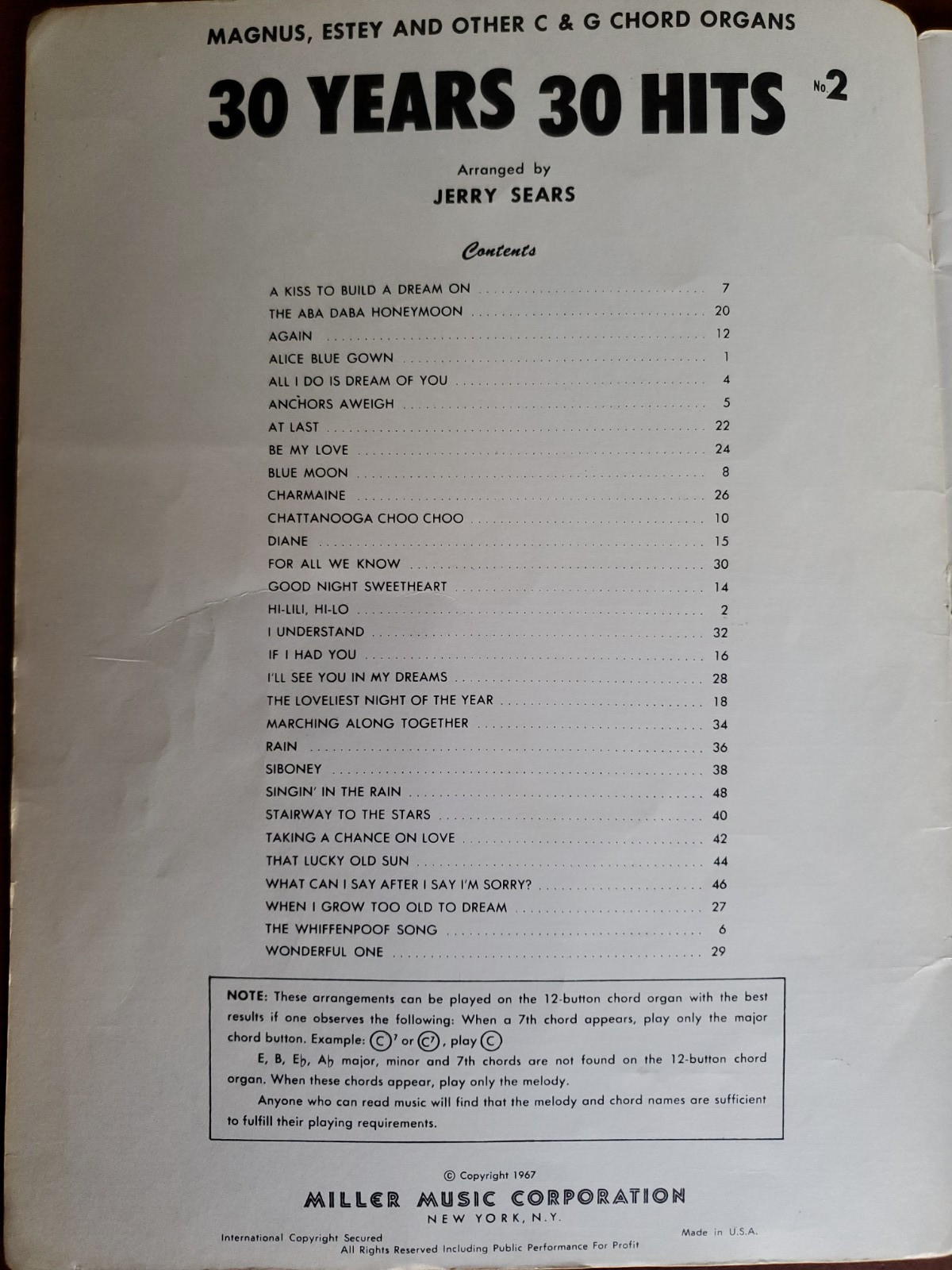 30 Years, 30 Hits for C&G Chord Organs and Guitar – Vintage Paperback