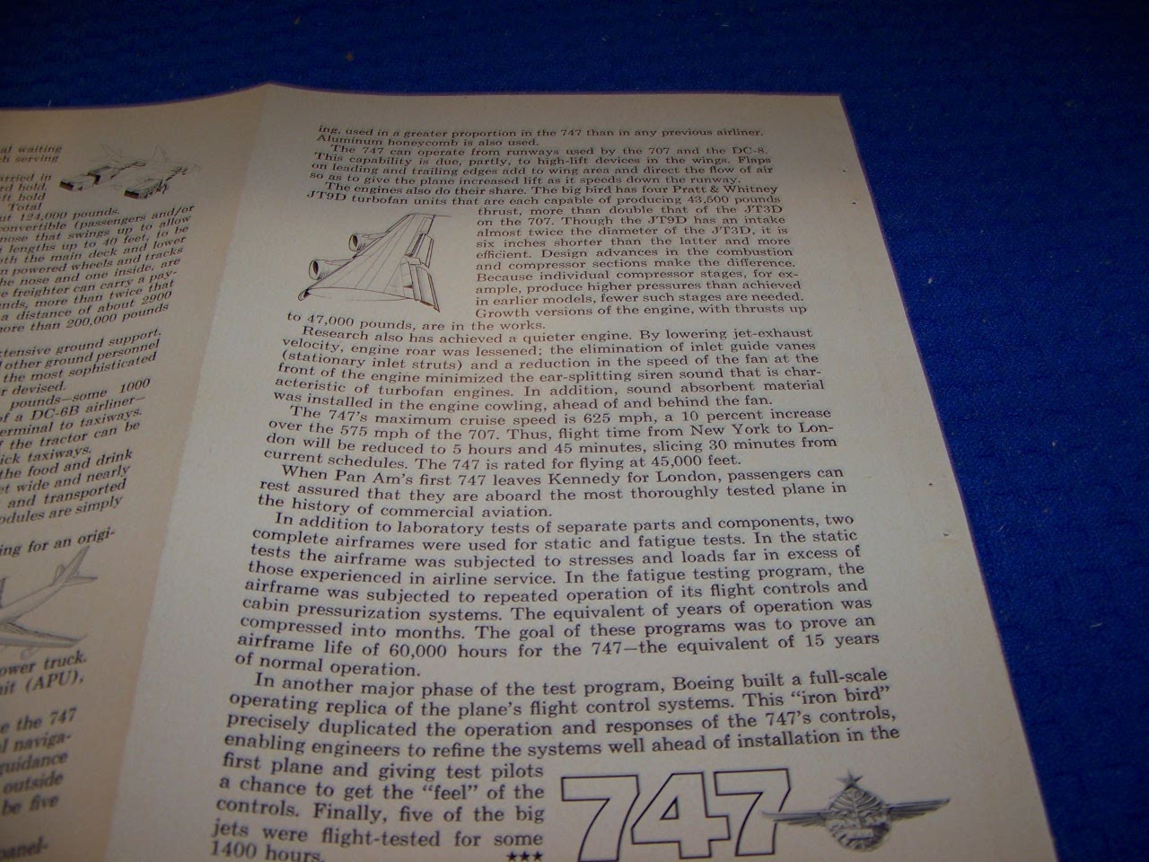 1969 BOEING 747 “WORLD’S LARGEST AIRLINER” 3-PAGE CUTAWAY/DETAILS (364RR)