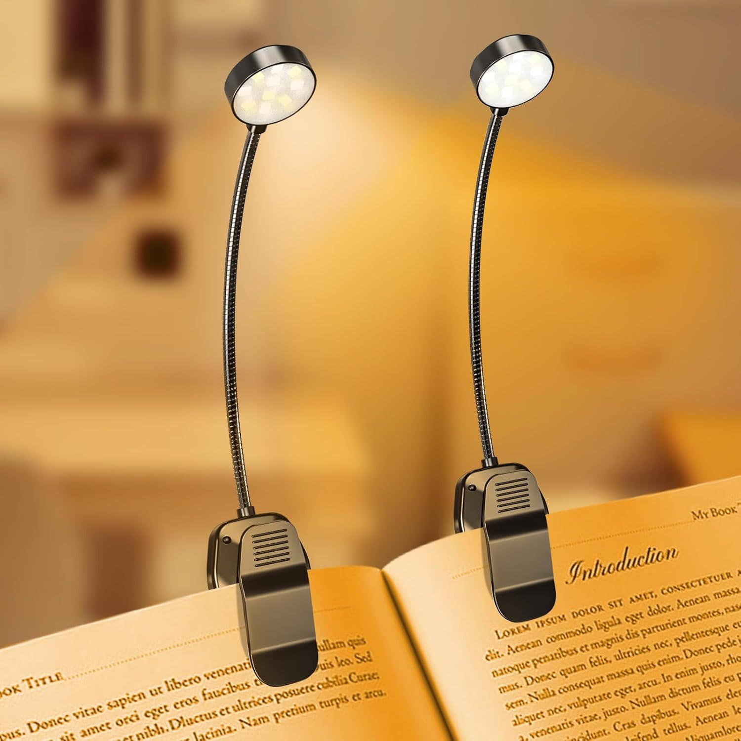 2 Pack 10 LED Rechargeable Book Light for Reading in Bed – Eye Caring 3 Color Te