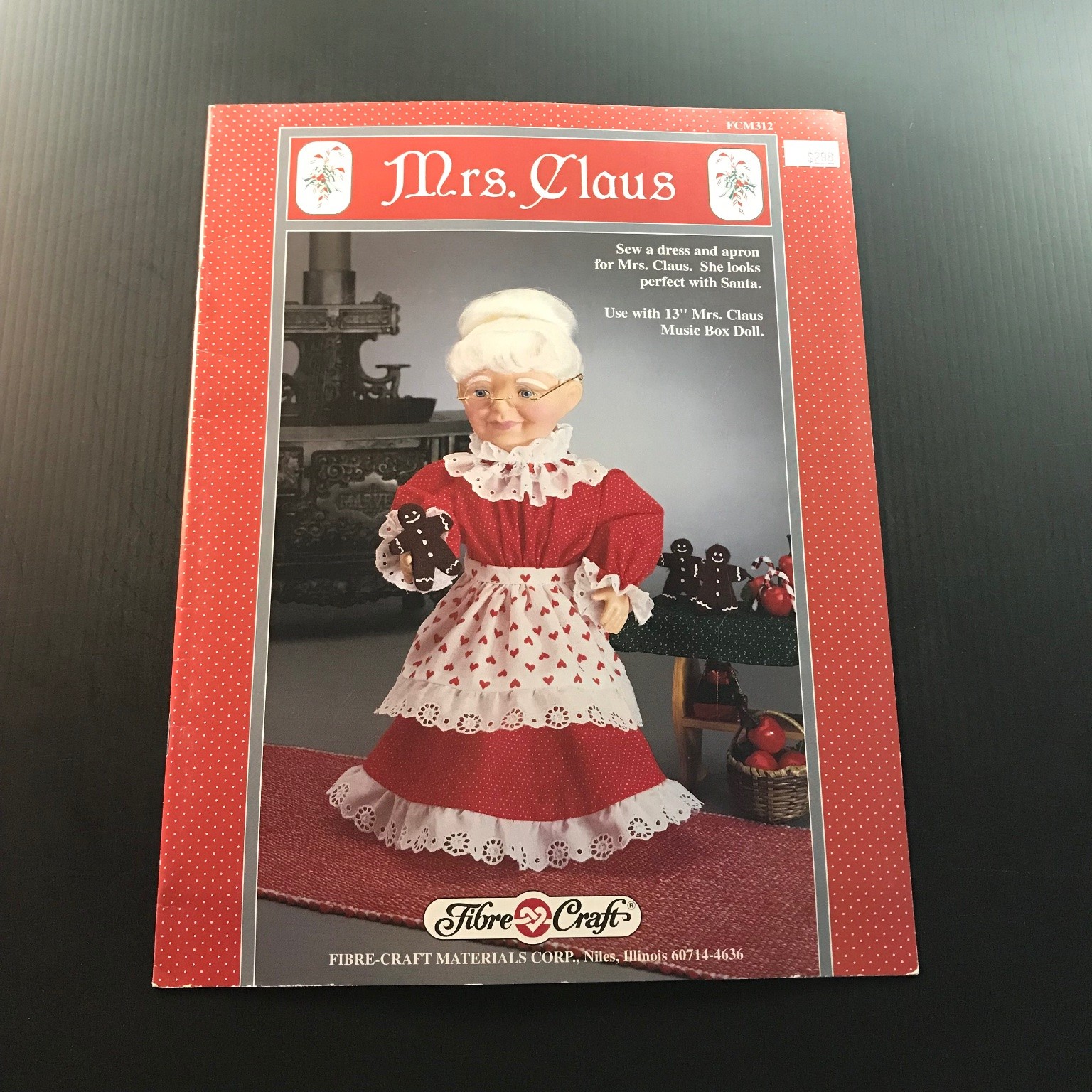 Mrs. Claus Doll Dress Apron Pattern Fibre-Craft 1992 Christmas Holiday FCM312