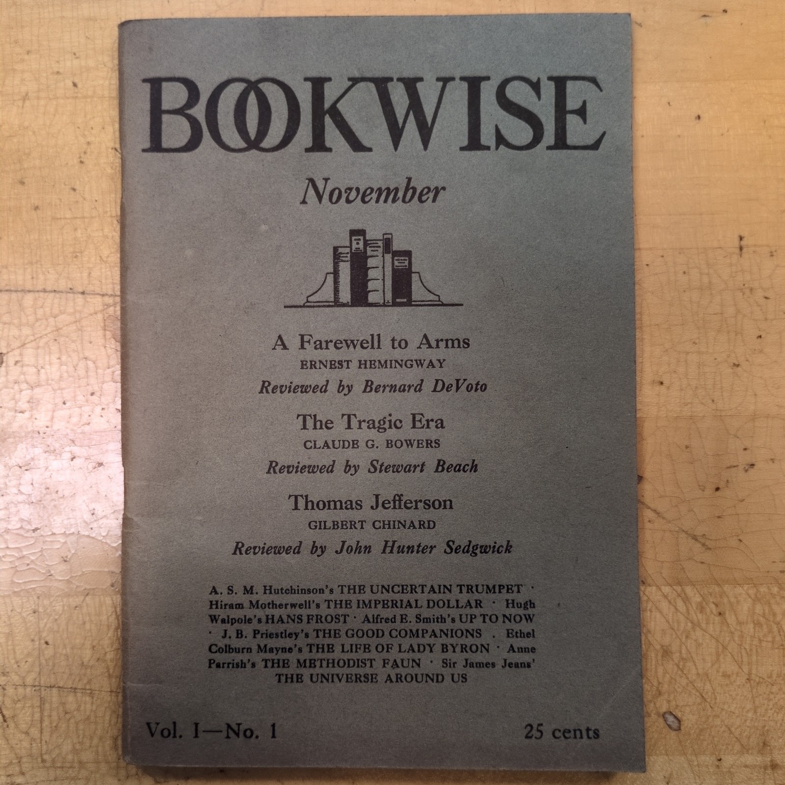BOOKWISE November 1929 – A Farewell To Arms Hemingway – Segwick – Volume 1 No. 1