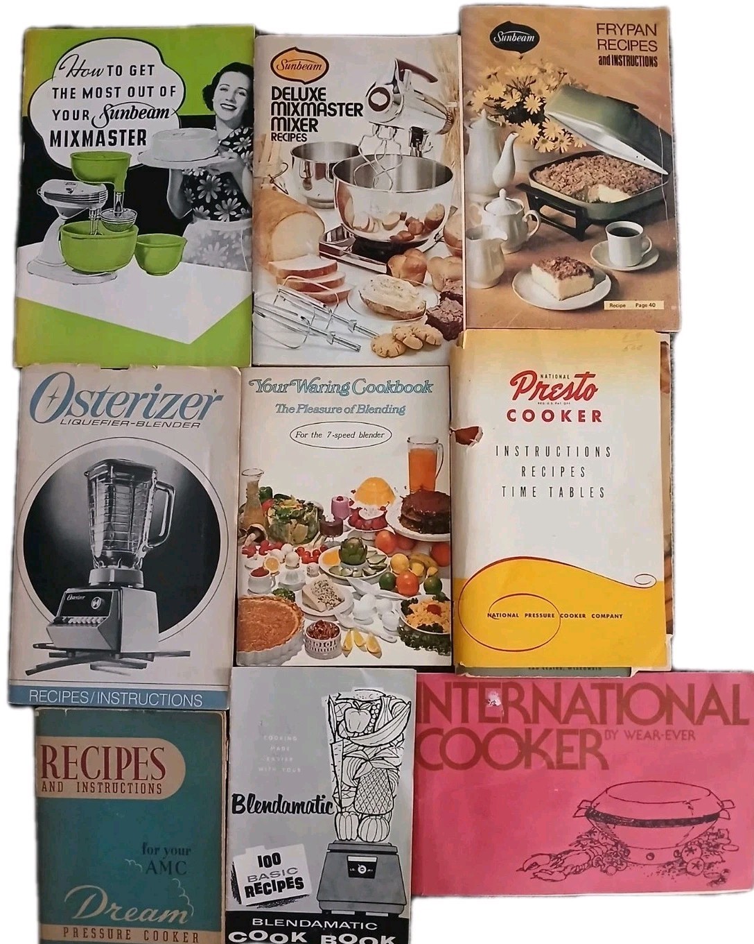 Vintage Appliance Cookbooks & Manuals Lot Sunbeam Oster Presto Wear-Ever & More