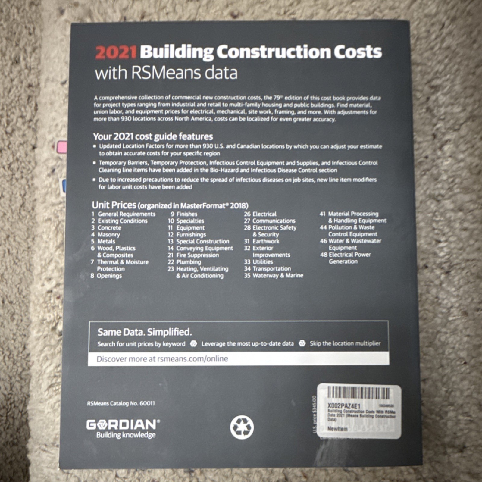 Gordian Building Construction Costs RSMeans Data 2021 79th Annual Edition Book