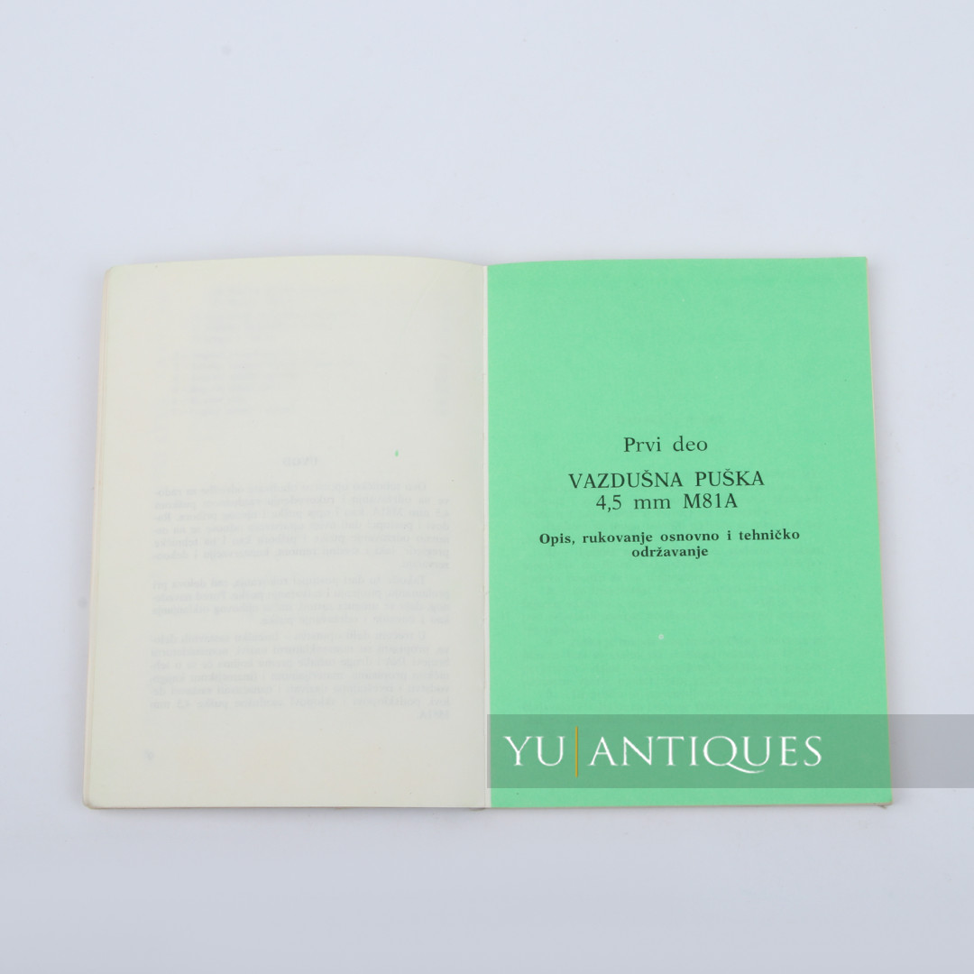 JNA YPA Yugoslav Peoples Army Manual Book For Air Rifle 4,5mm M81A Handling Etc