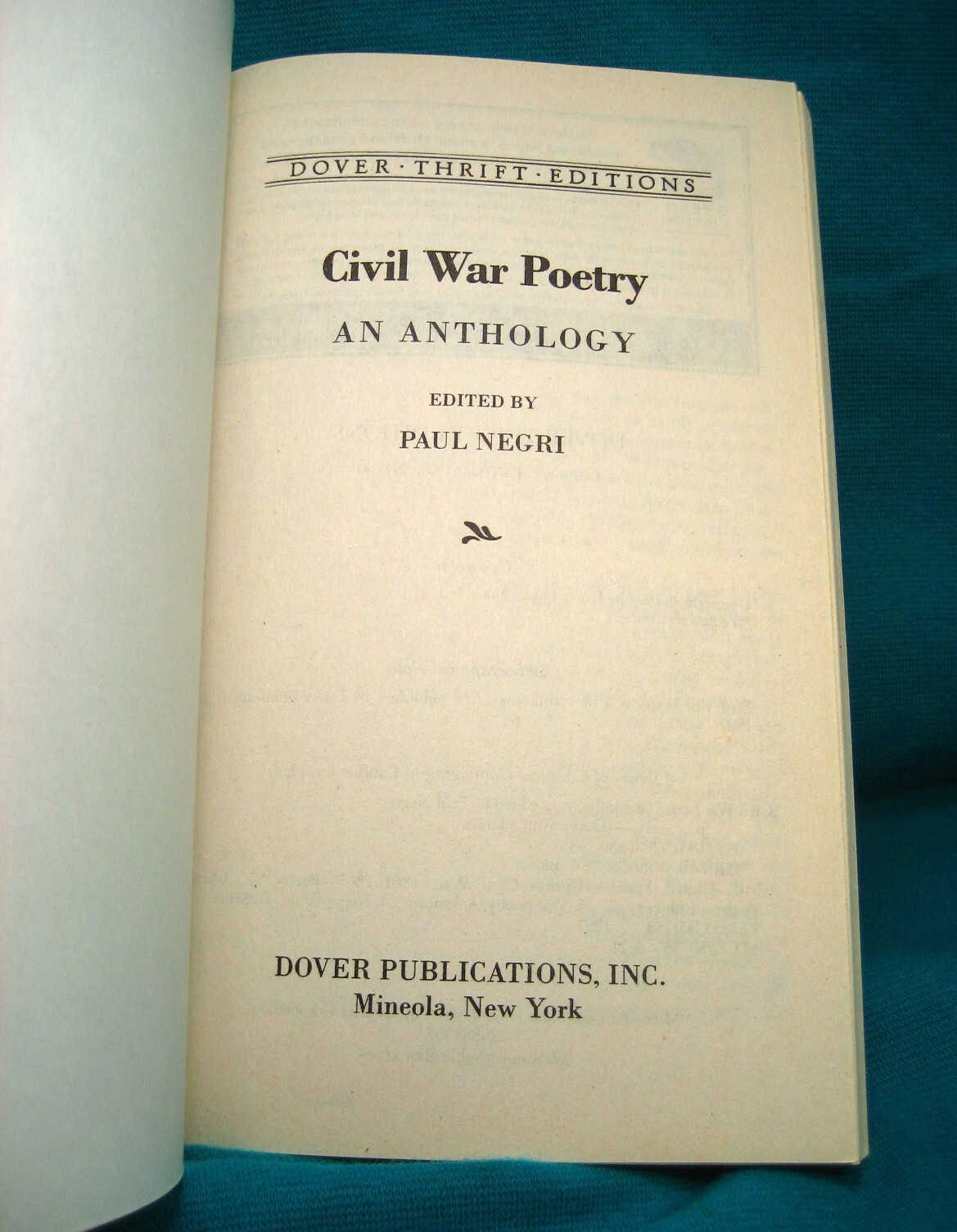 American Civil War Poetry An Anthology Soldiers Various Paul Negri Like NEW 1997