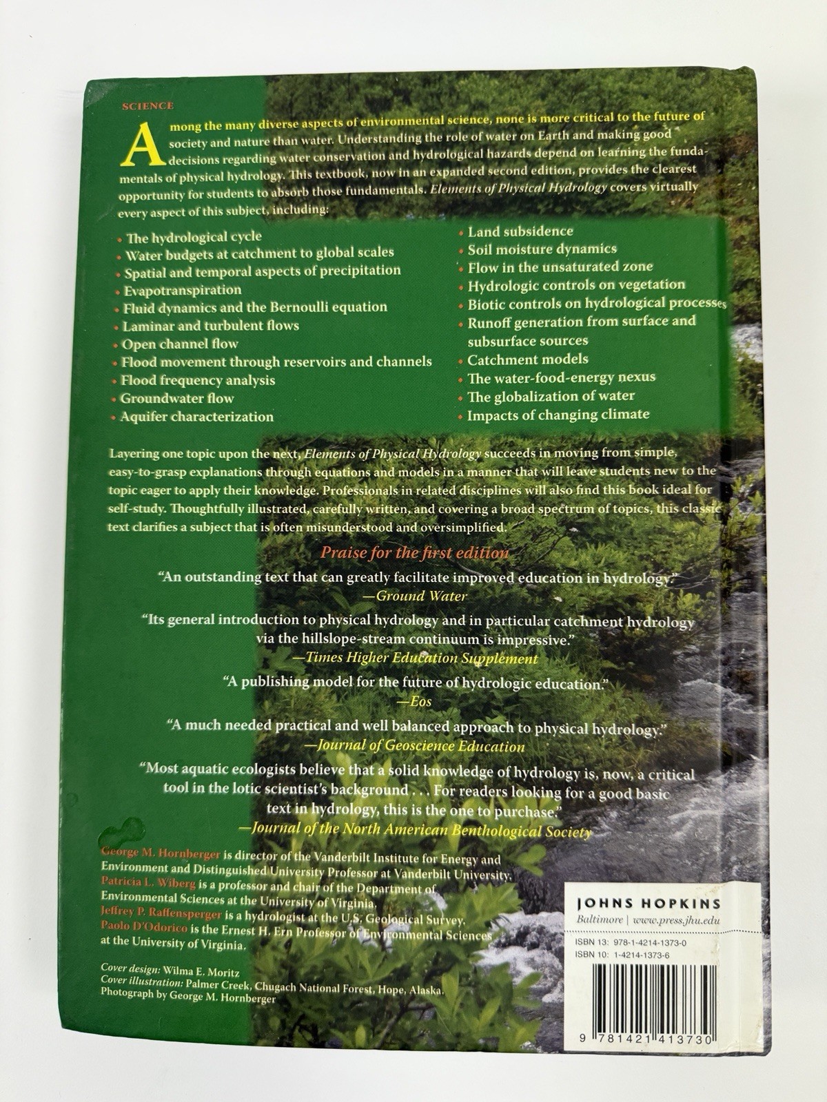 Elements of Physical Hydrology Second Edition Hardcover Hornberger Wiberg