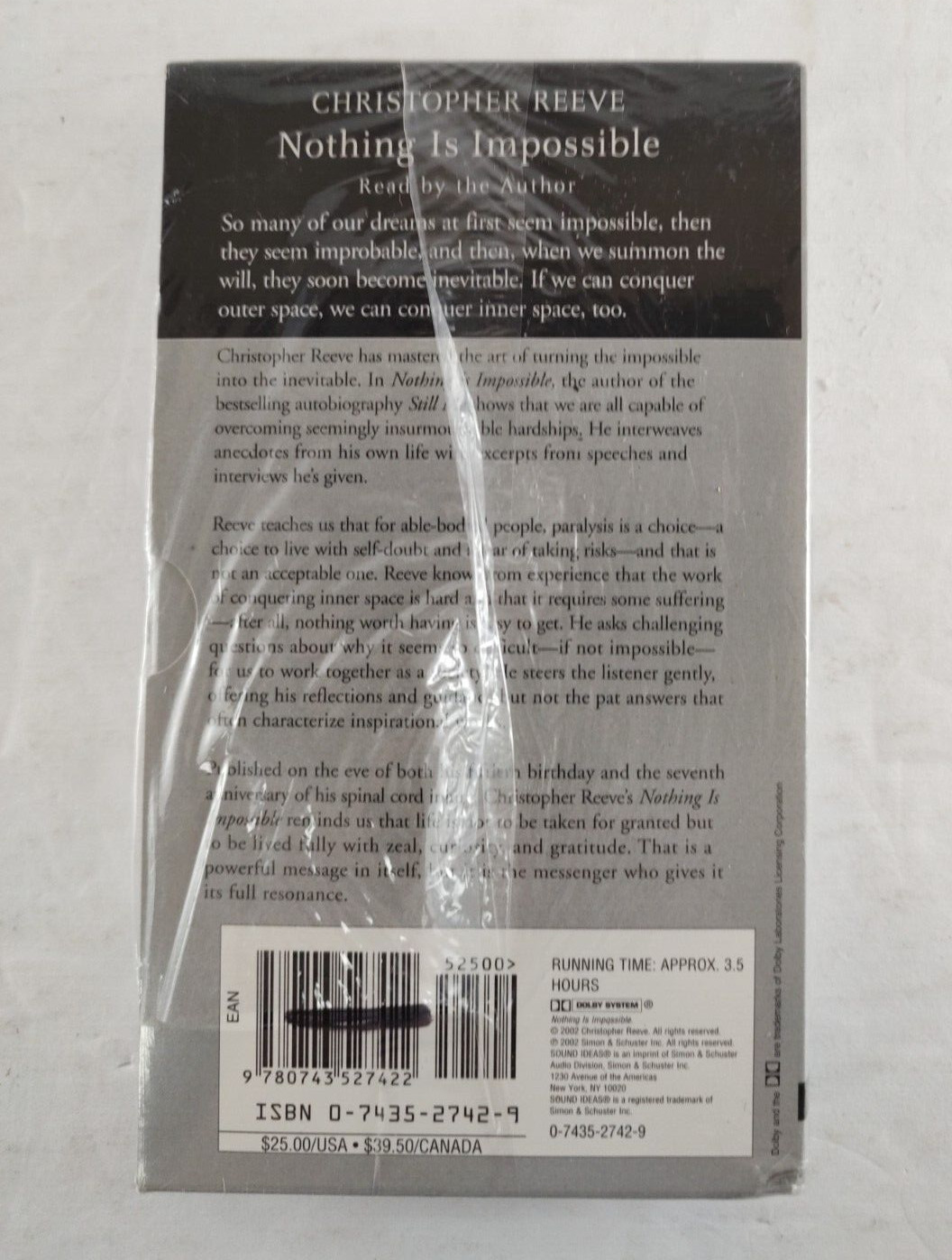 Christopher Reeve Nothing Is Impossible Audiobook Cassette NEW SEALED Free Ship!