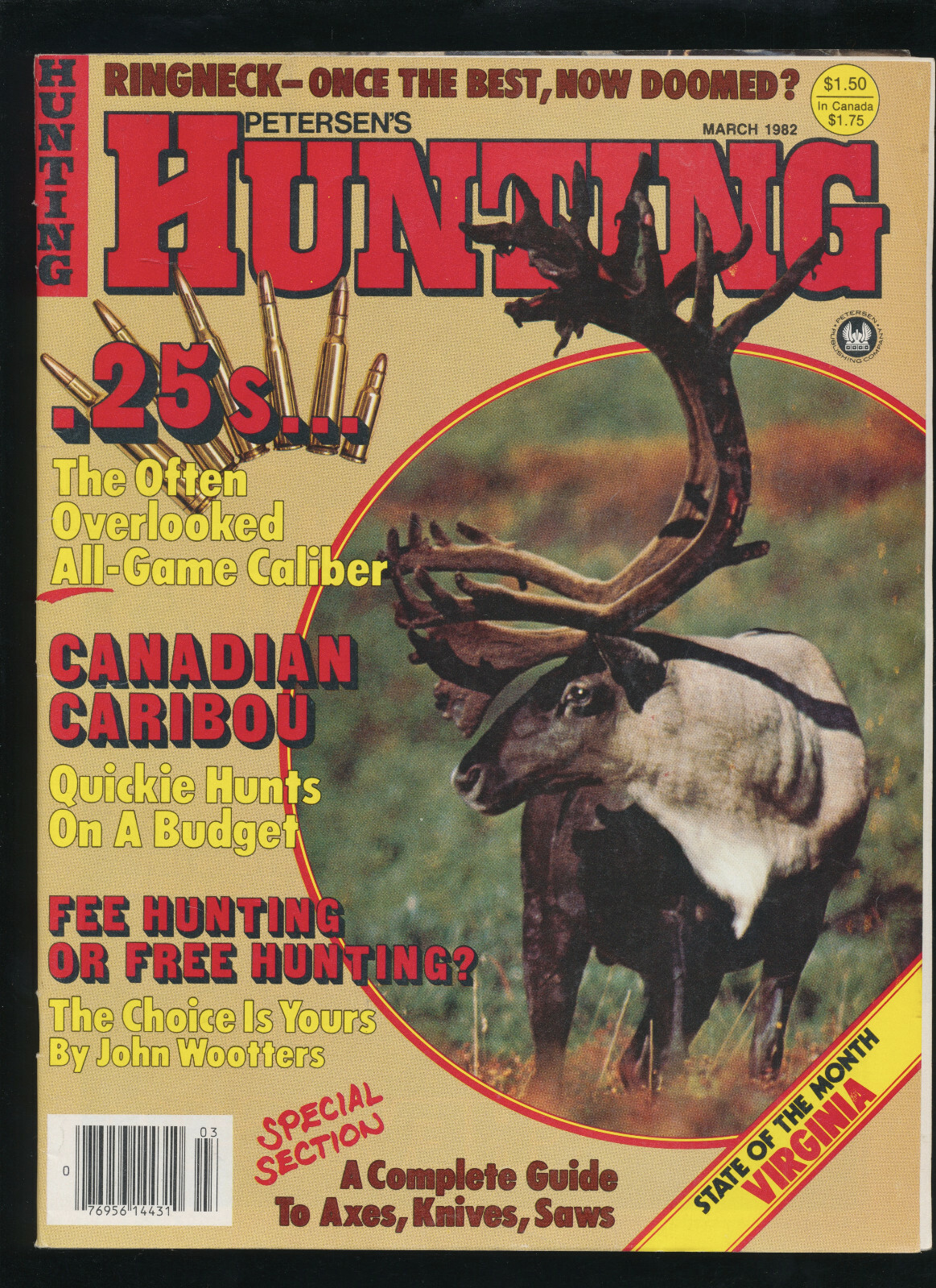 Vtg Petersen’s Hunting Magazine Mar 1982 Canadian Caribou .25 Cal Ammo Virginia