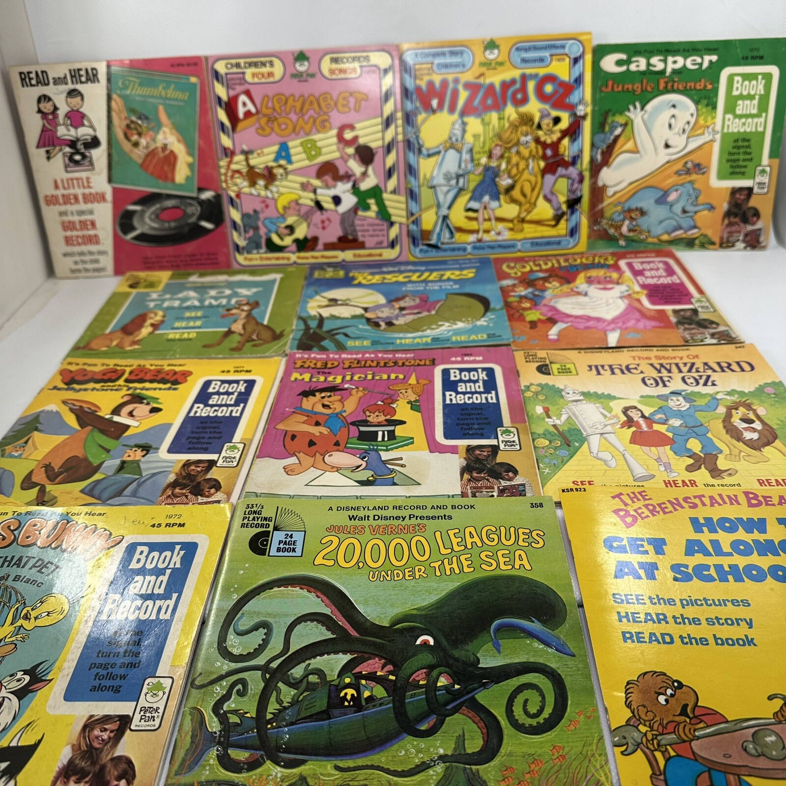 Lot (14) Book and Recordings Wizard Of OZ, Lady & Tramp, Yogi, Goldilocks + More