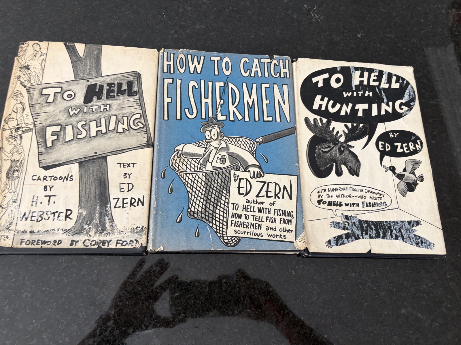 Ed Zern 3 Book Lot To Hell With Fishing Hunting How to Catch Fishermen HC DJ