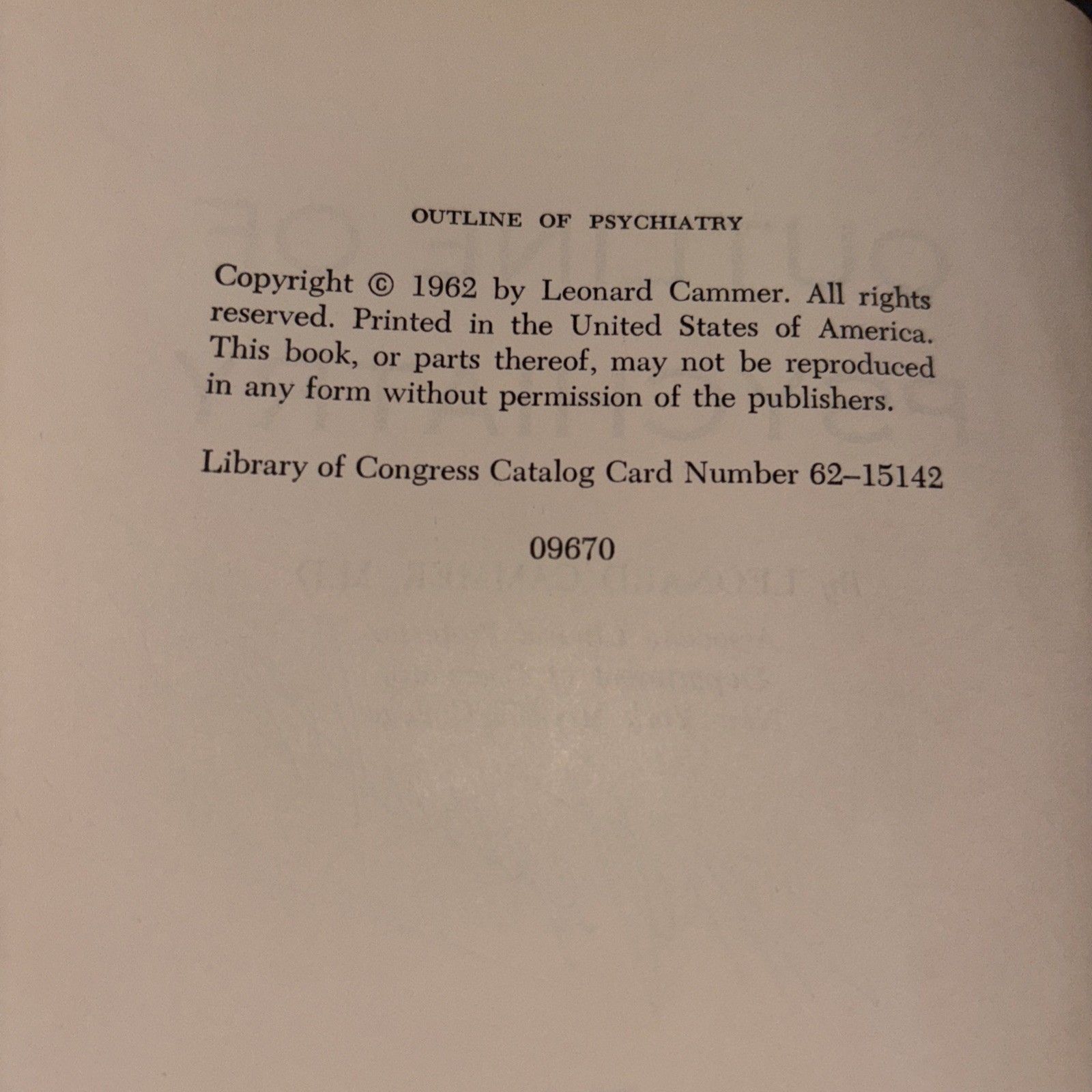 Outline Of Psychiatry Blakiston Outline Series Cammer 1962 398pages