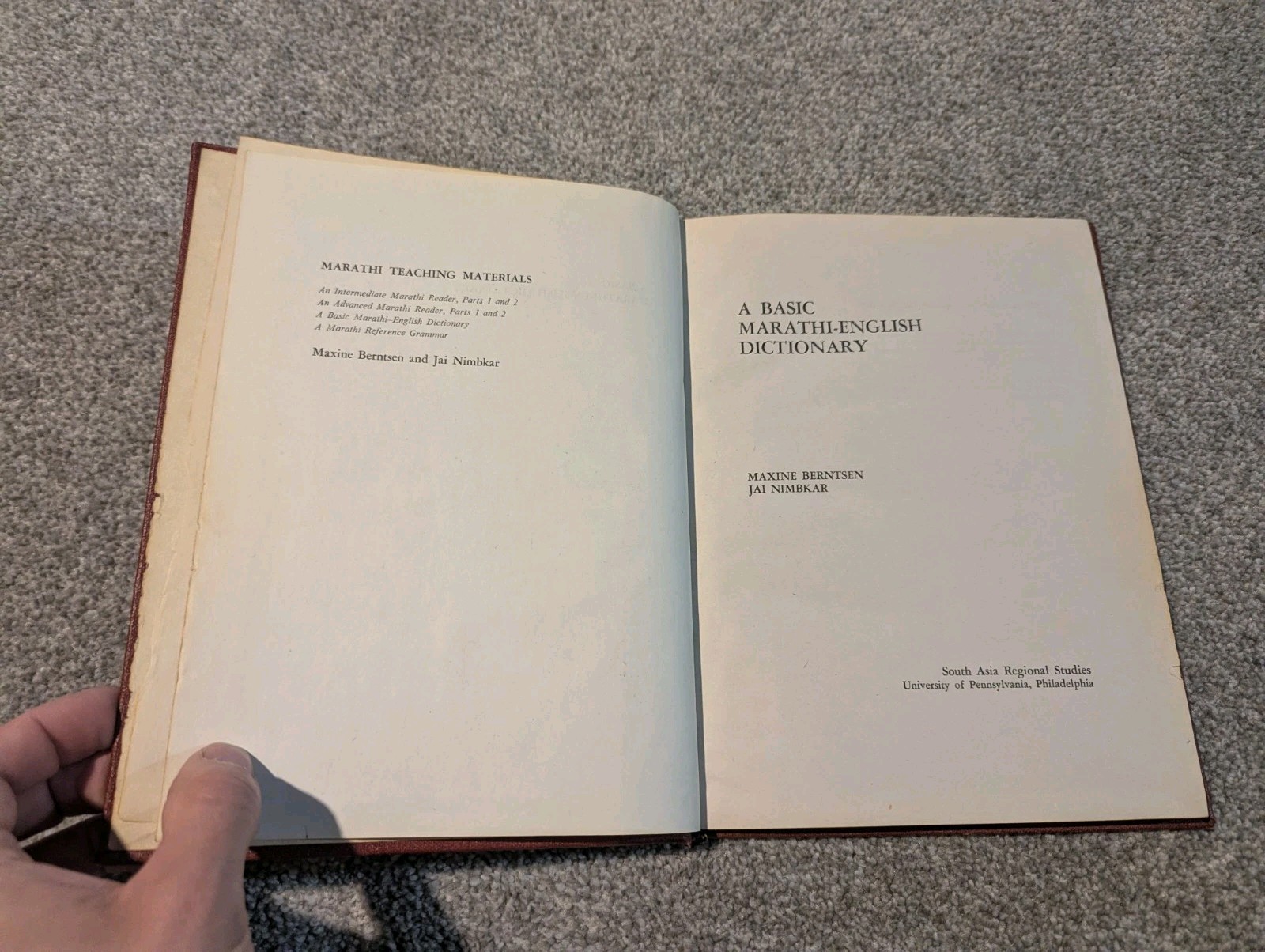 Marathi Reference Grammar + English Dictionary South Asia Regional Studies 1975