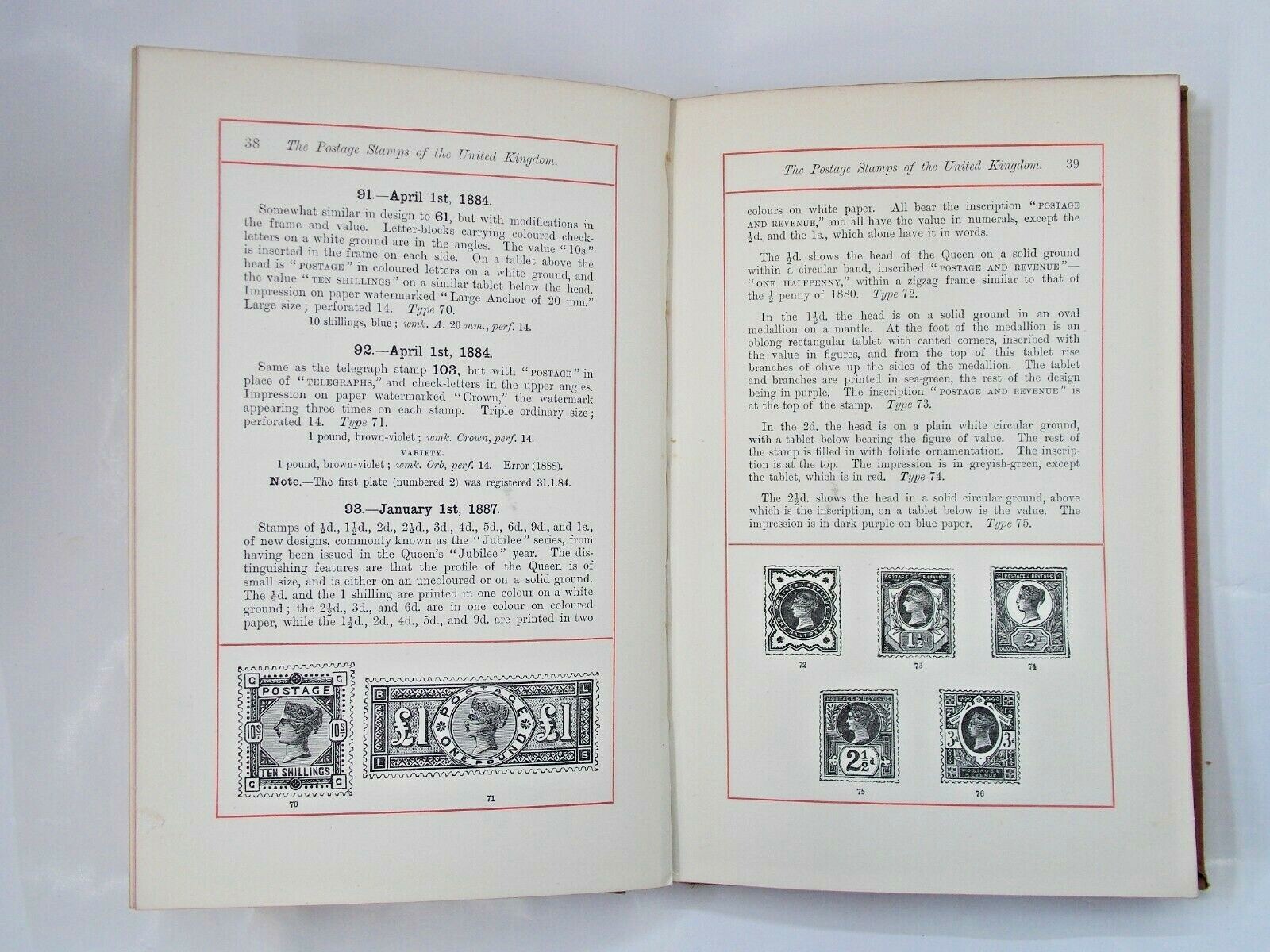 Postage Stamps of the United Kingdom 1840-1890 by William A S Westoby 1891 h/b