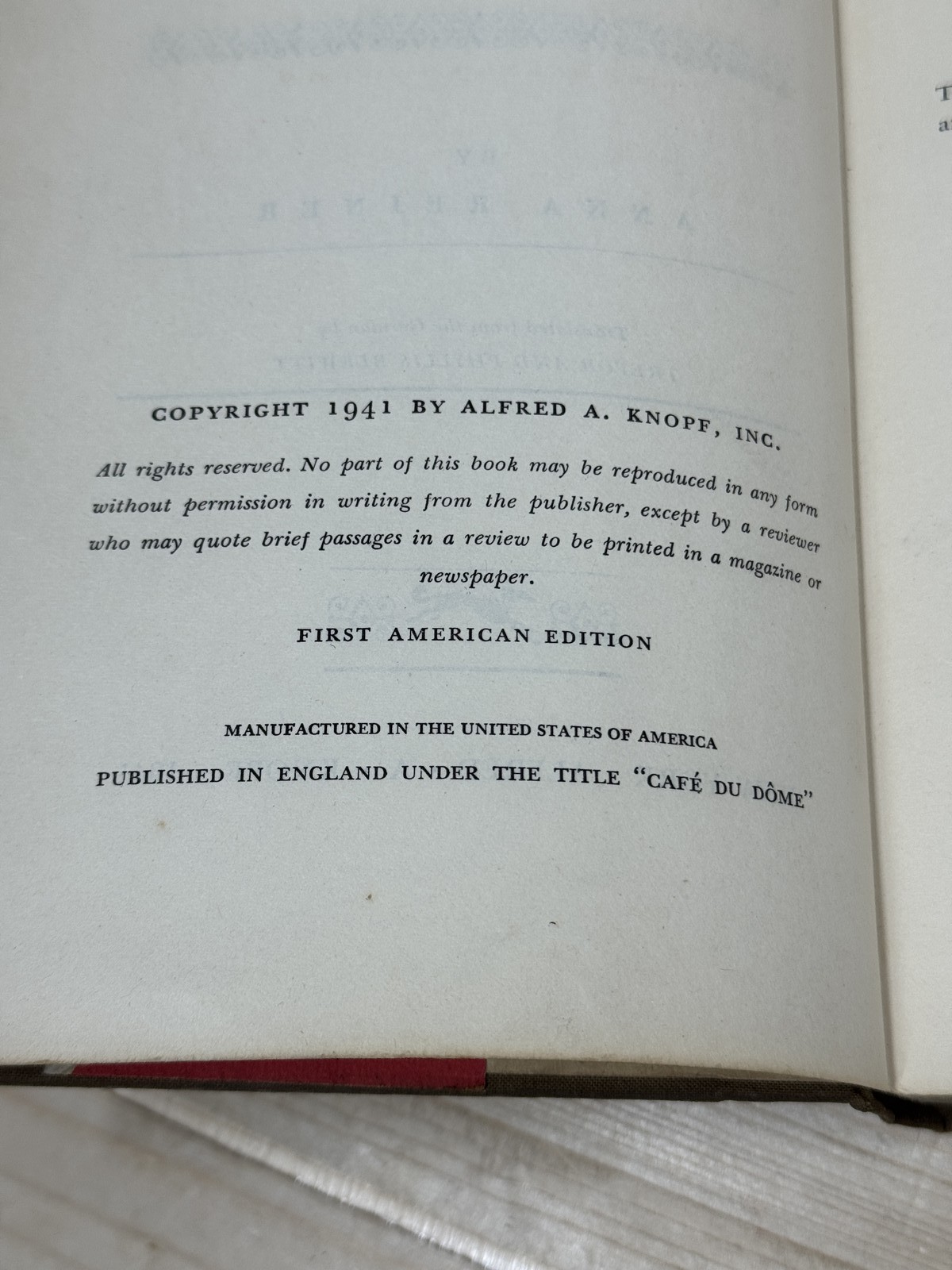 The Coward Heart by Anna Reiner 1941 First American Edition Alfred A. Knopf