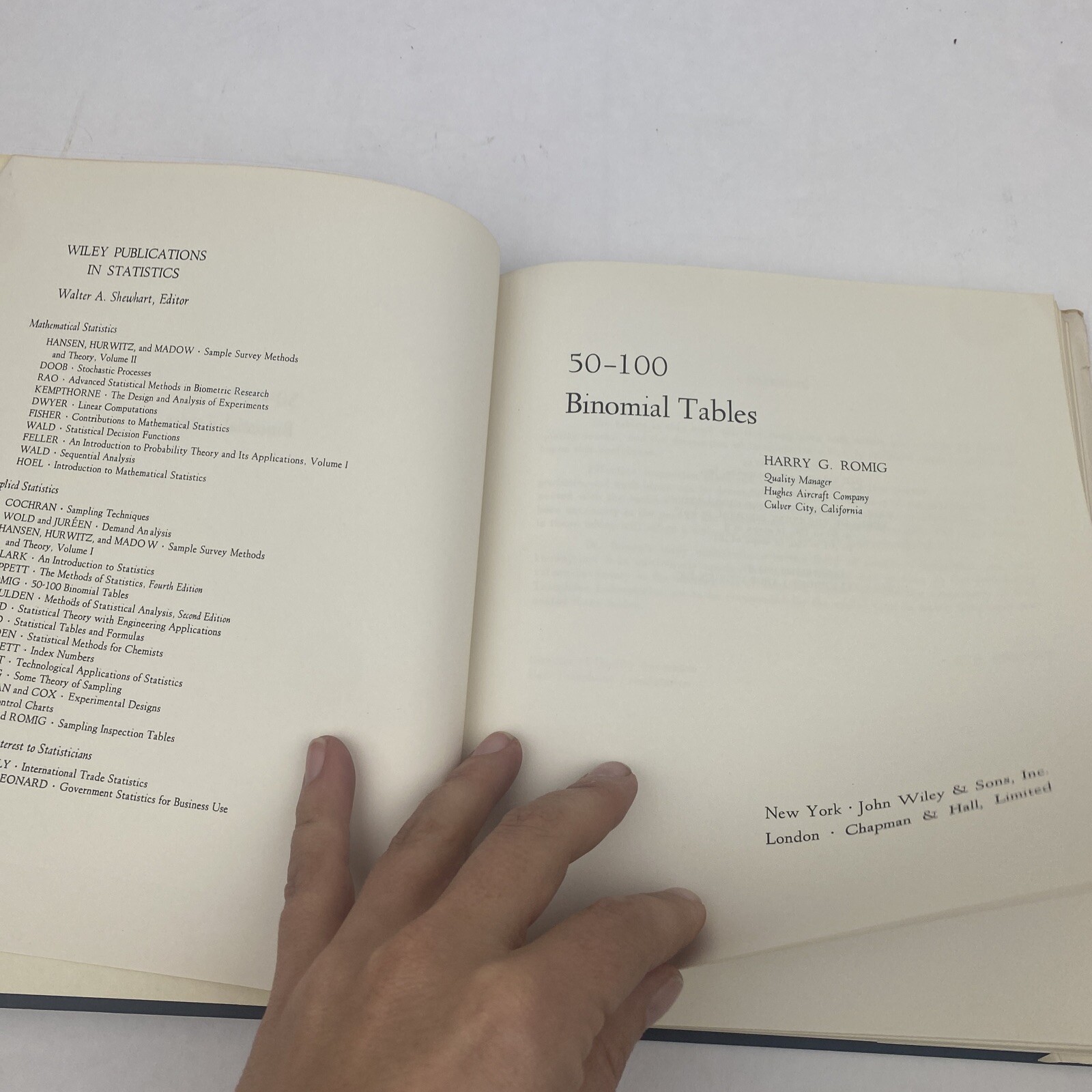 50-100 Binomial Tables by Harry G. Romig 1953 Hardcover Dust Jacket Vintage Bell