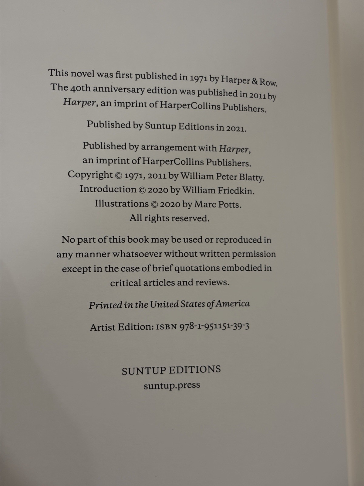 Suntup Editions The Exorcist by William Peter Blatty Artist Edition No Slipcover