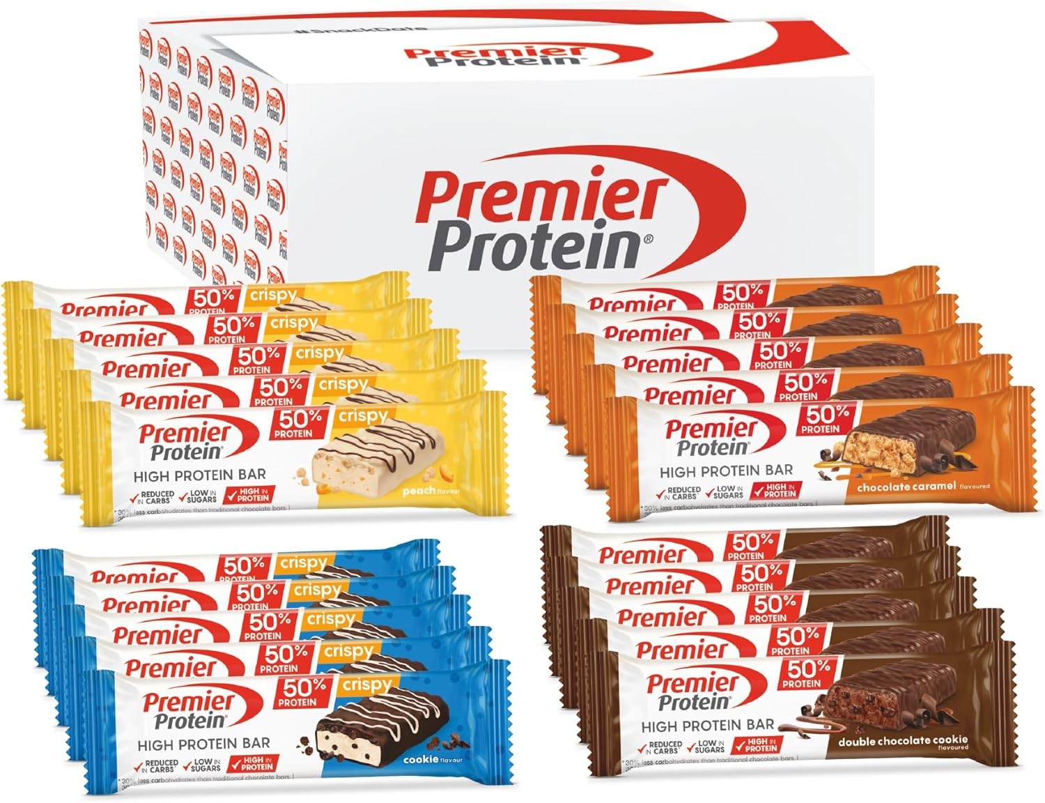 Premier Protein – High Protein Bar 50% – Multiflavourbox – 20x40g – Low Sugar