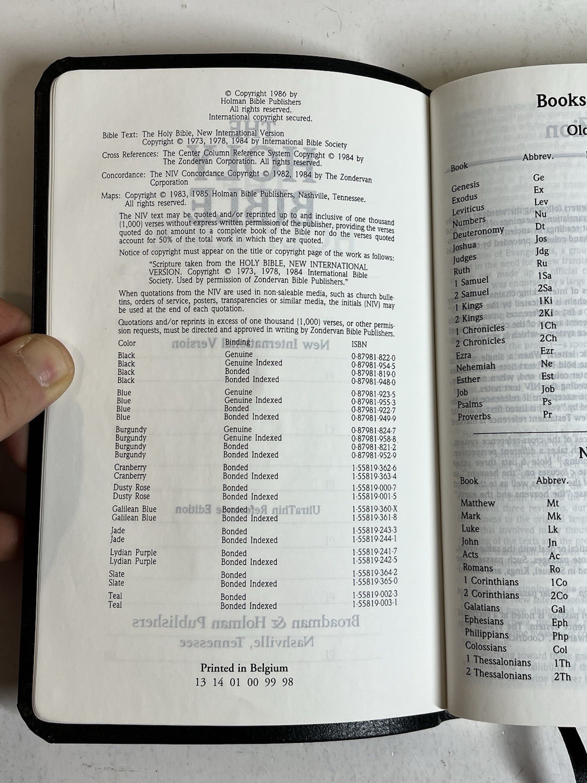 Broadman & Holman Ultrathin Indexed Reference Bible NIV 1986 Black In Box