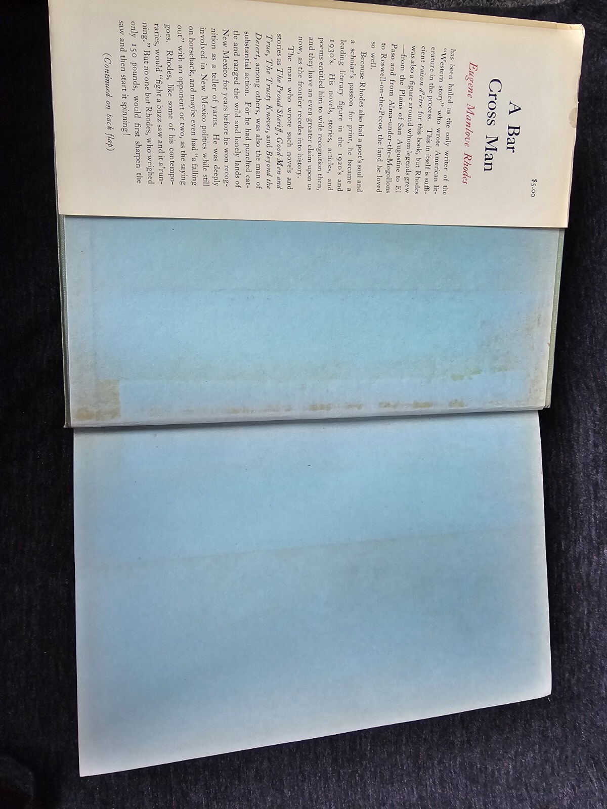 A Bar Cross Man EUGENE MANLOVE RHODES Biography 1956 HUTCHINSON First Ed