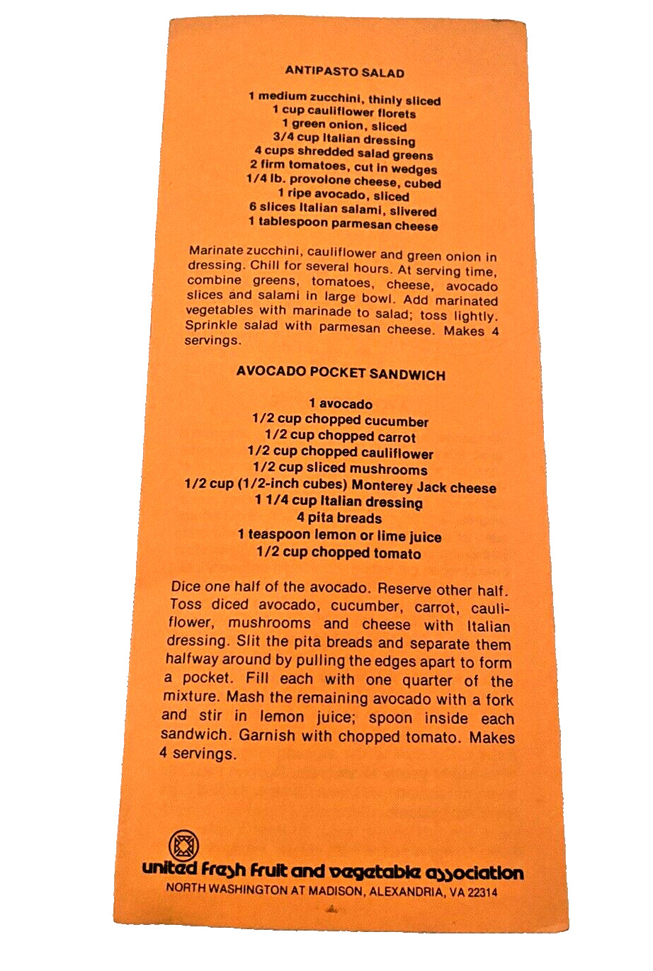 Avocados Recipe Booklet Brochure Pamphlet Vintage United Fresh Fruit & Vegetable