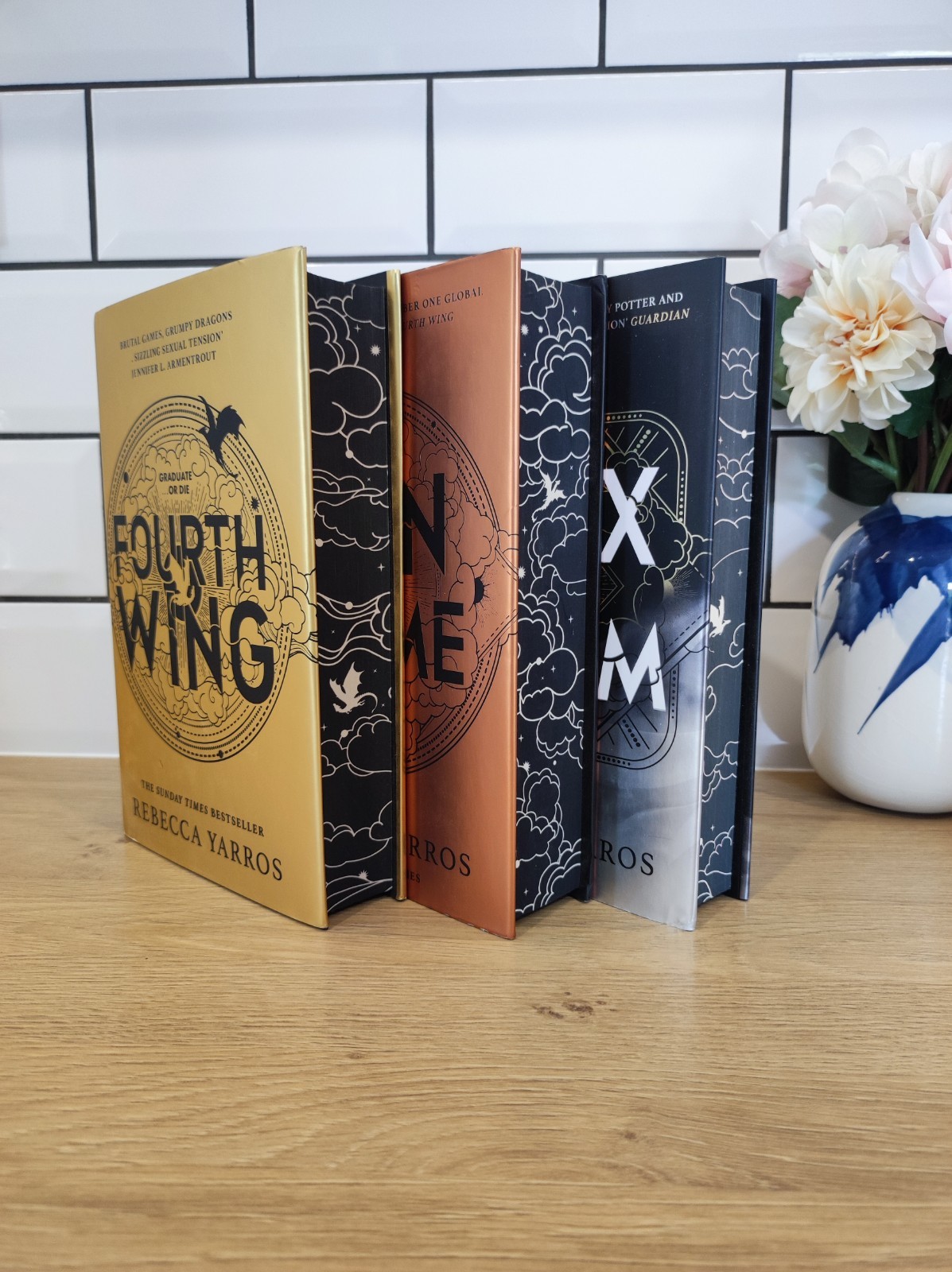 3 Books Fourth Wing, Iron Flame, Onyx Storm by Rebecca Yarros Waterstone edition