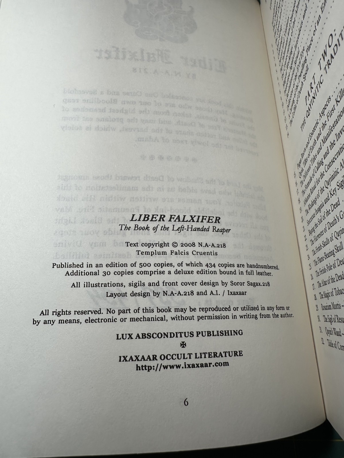 Liber Falxifer Ixaxaar By N.A-A.218 The Book Of The Left Hand Reaper #397/434