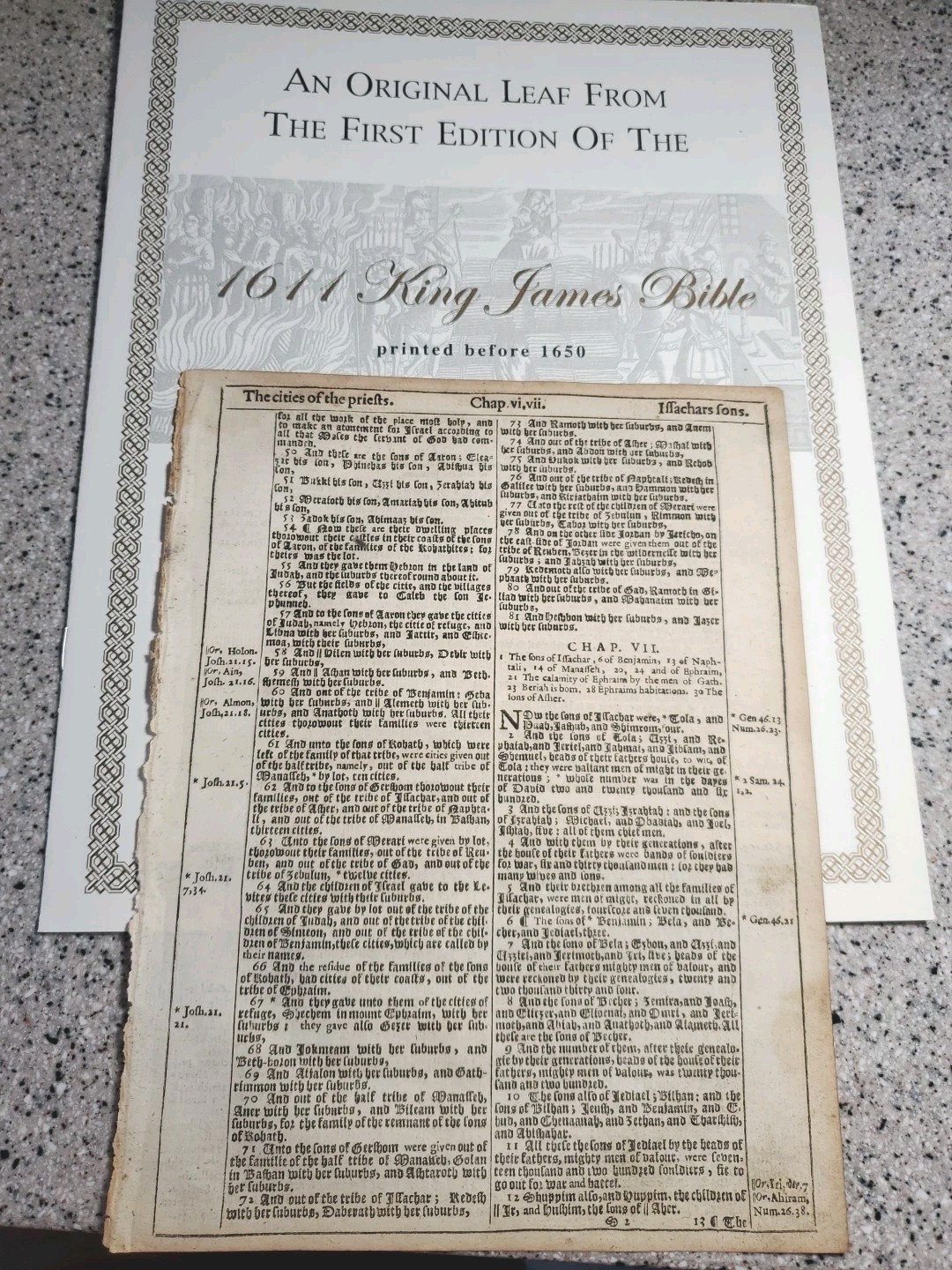 1611 King James Bible 1st Edition Facsimile AND Original Page Leaf 1600s 1st Chr