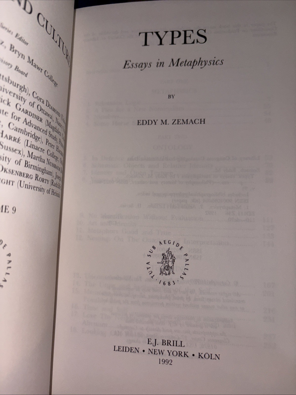 Types: Essays in Metaphysics – Eddy M Zemach- EJ Brill