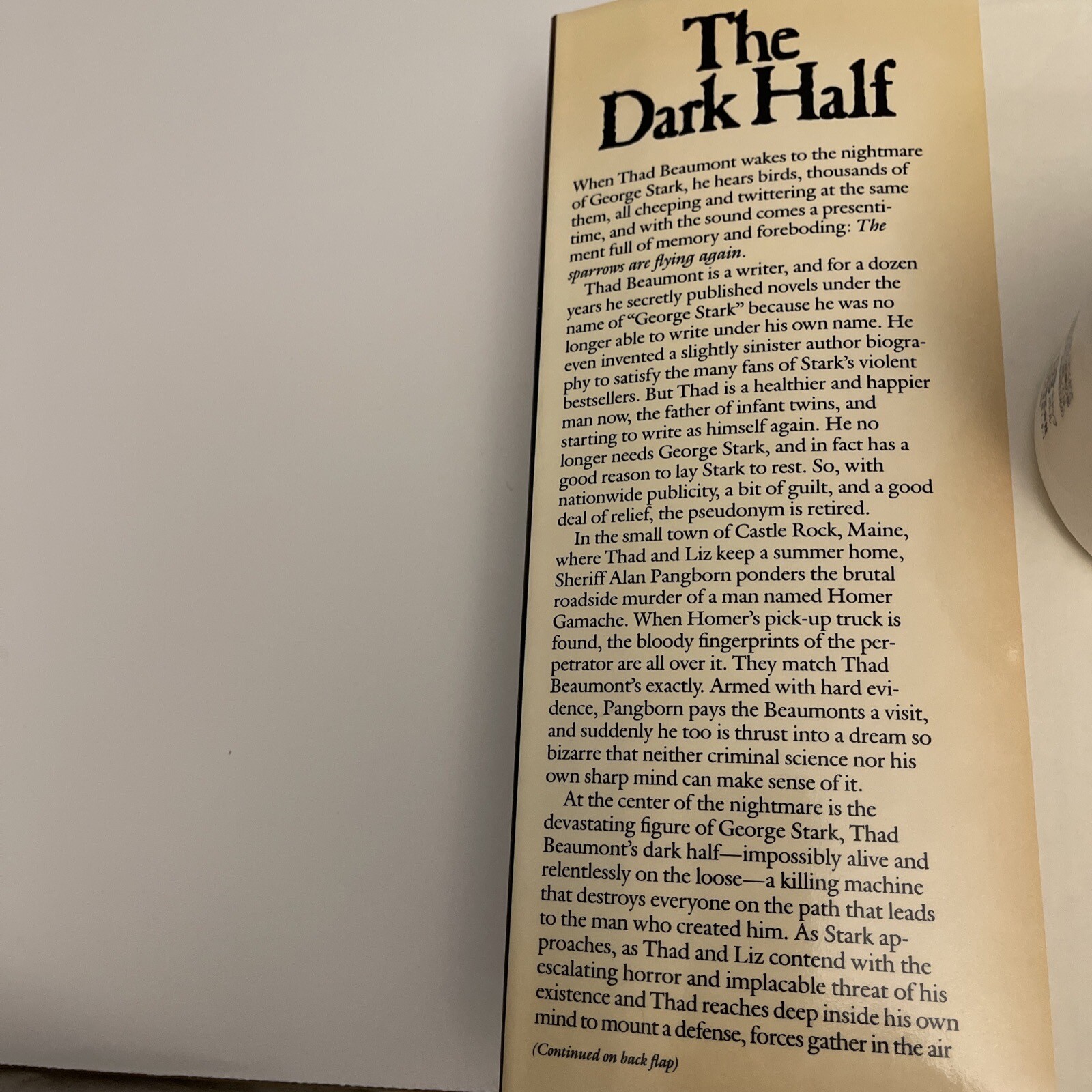 The Dark Half by Stephen King, Hardcover, 431 Pages, First Published In 1989, DJ