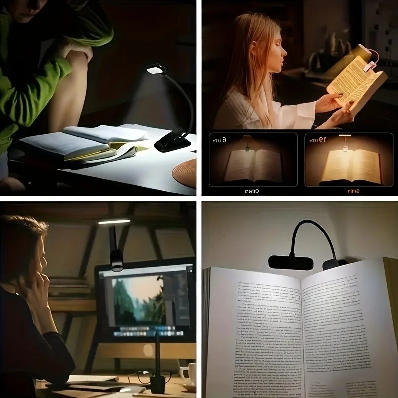 USB Rechargeable LED Book Light Flexible Clip On Reading Lamp Bed Travel