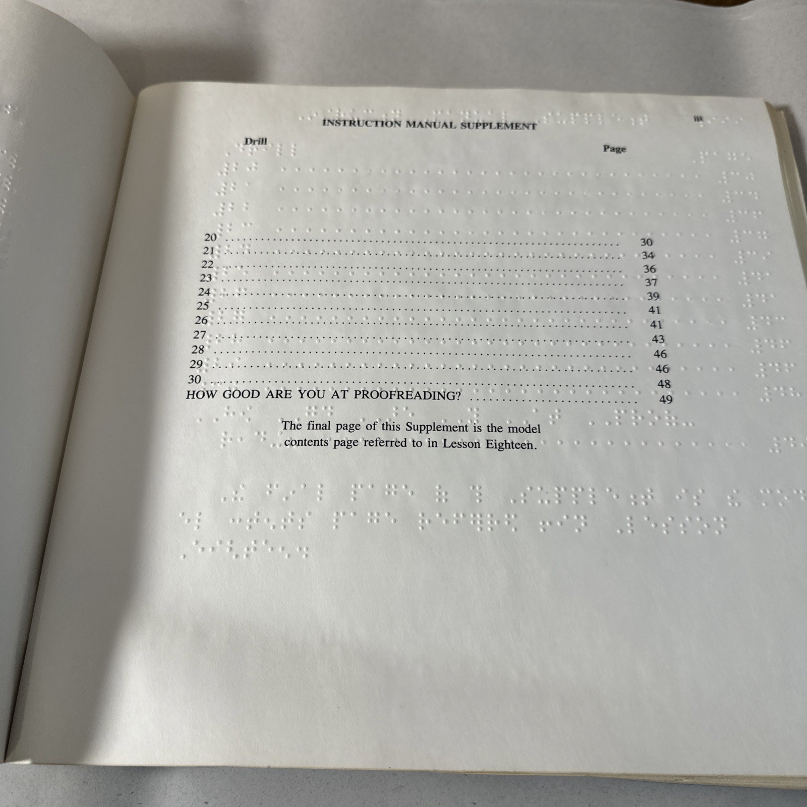 Drills Reproduced Braille Supplement Instruction Manual Blind Handicapped 1984