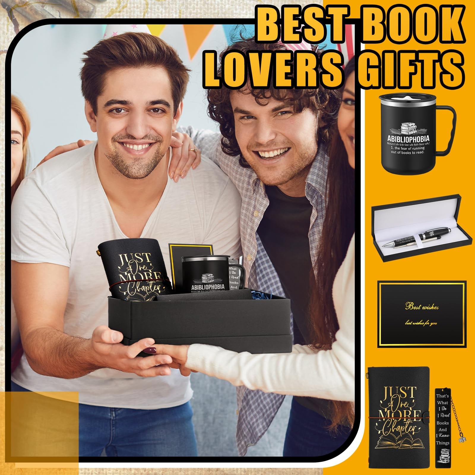 6 Pcs Book Lovers Gifts for Men Women 17 oz Abibliophobia Coffee Mugs Leather…