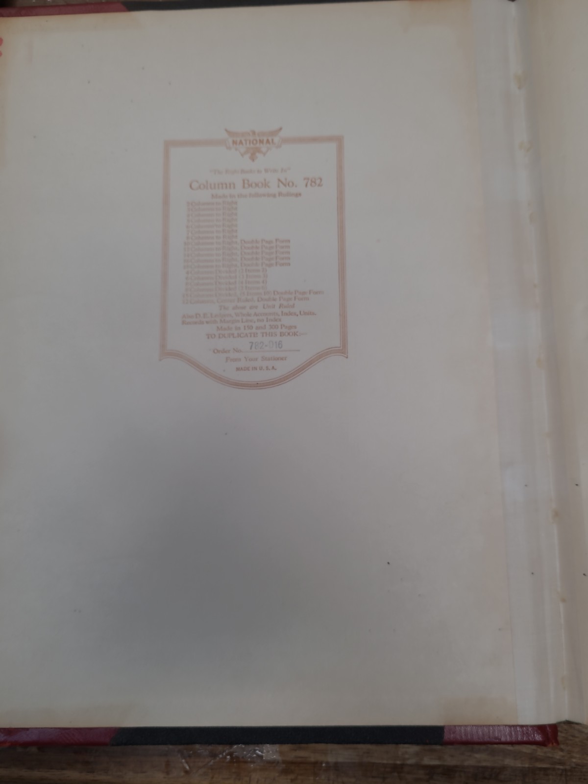 NATIONAL LEDGER COLUMN BOOK NUMBER 782 MEASURES 14 BY 11 INCHES