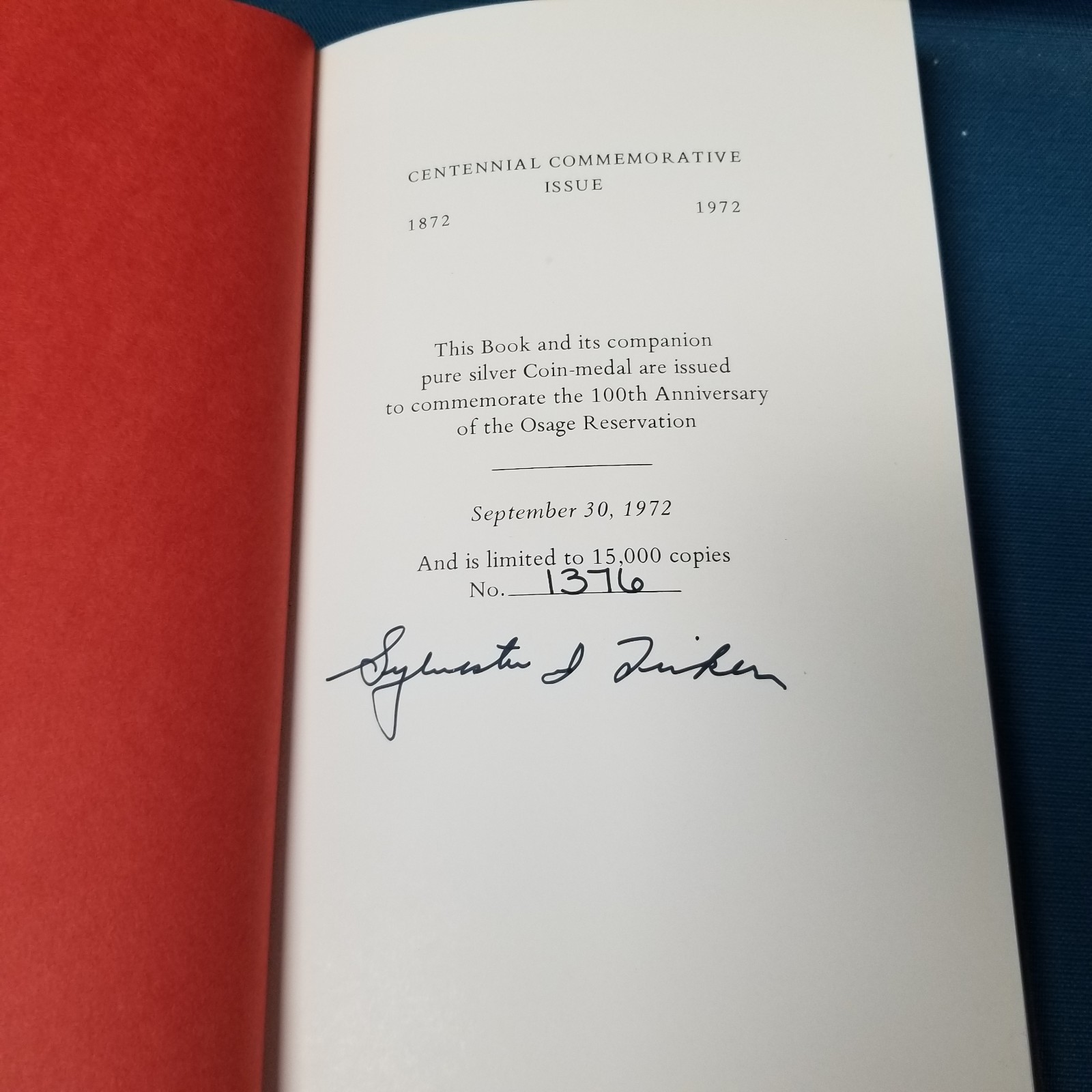 Indian Tribal Series Book Signed By Chief 1376/15,00 OSAGE People