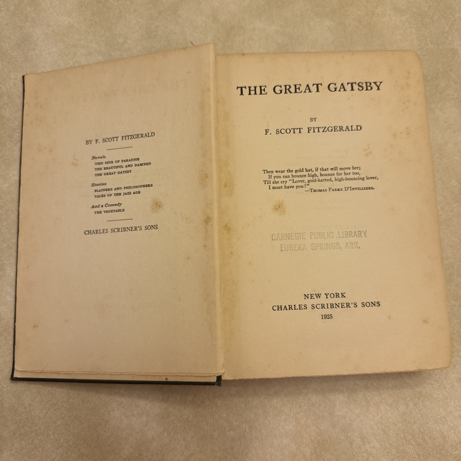 THE GREAT GATSBY by F. SCOTT FITZGERALD 1st EDITION, 1st PRINTING 1925