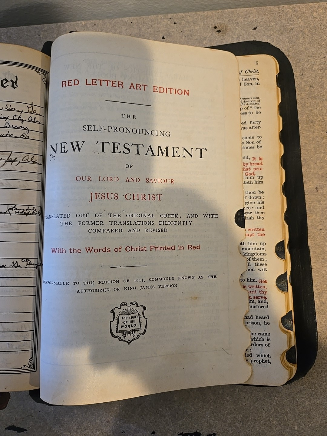 1937 Hertel Cyclopedic Red Letter Indexed Bible Self Pronouncing KJV