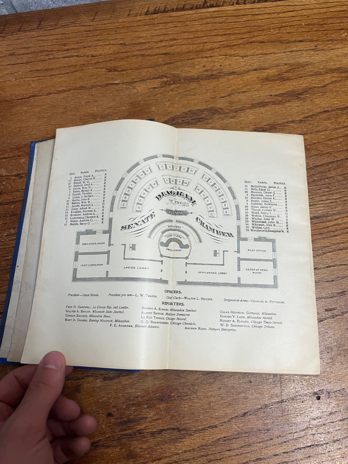 1899 Wisconsin Blue Book Hardcover Book Antique Vintage Diagram Senate and Assem