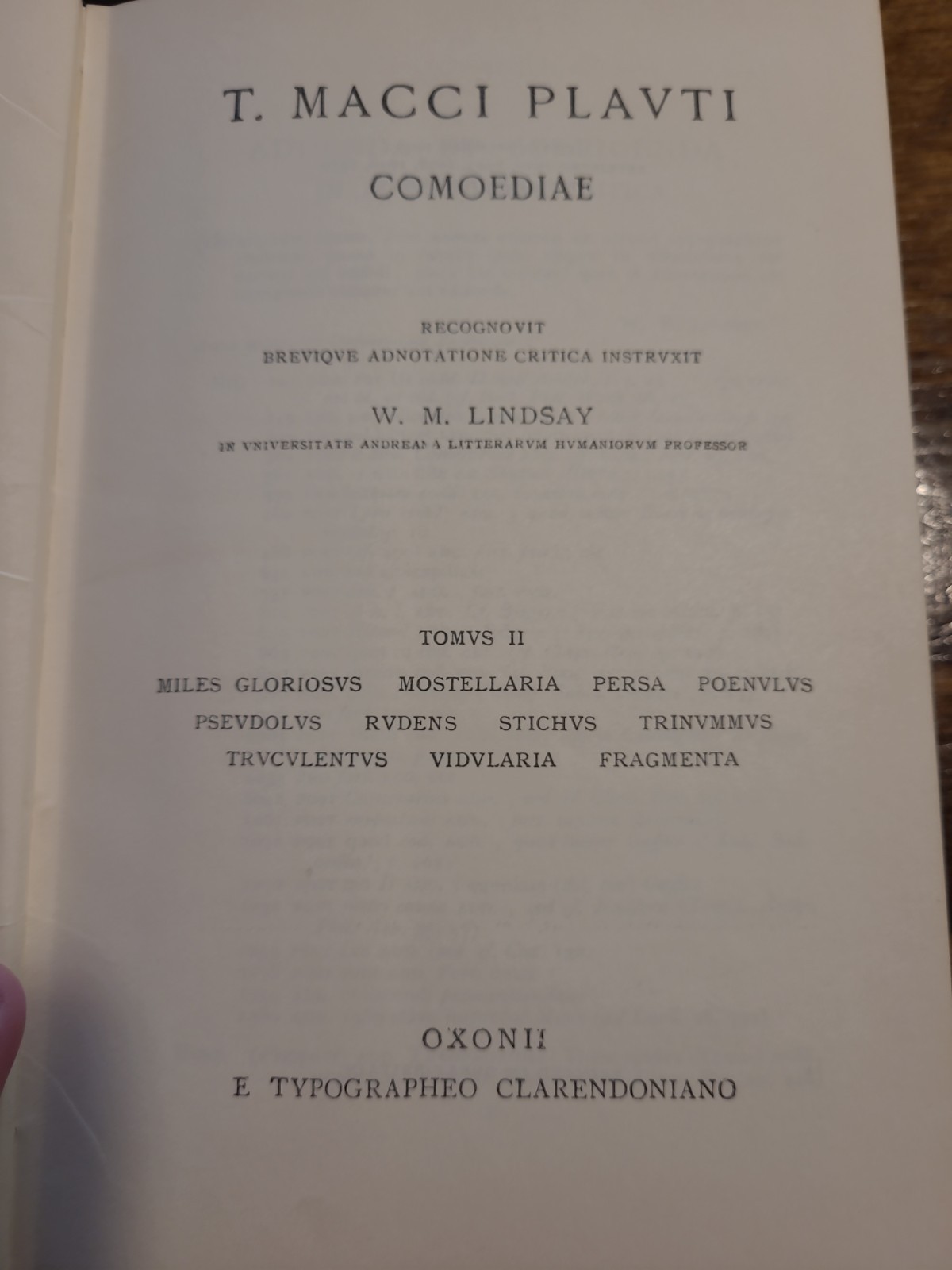 Plautus Roman Comedy Latin 2 vols hc W.M. Lindsay ed. 1963 OCT Oxford Classical