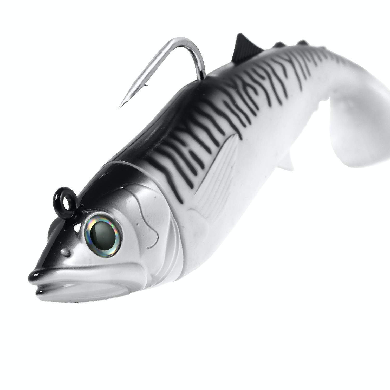 FishLab Mack Attack Soft Swimbait 8″ 8 in 9.5 oz, Silver/Black Mackerel