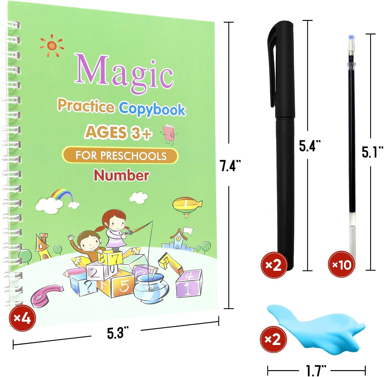 4PCS Grooved Handwriting Practice for Kids Age 3-5 Preschool Children, Reusable