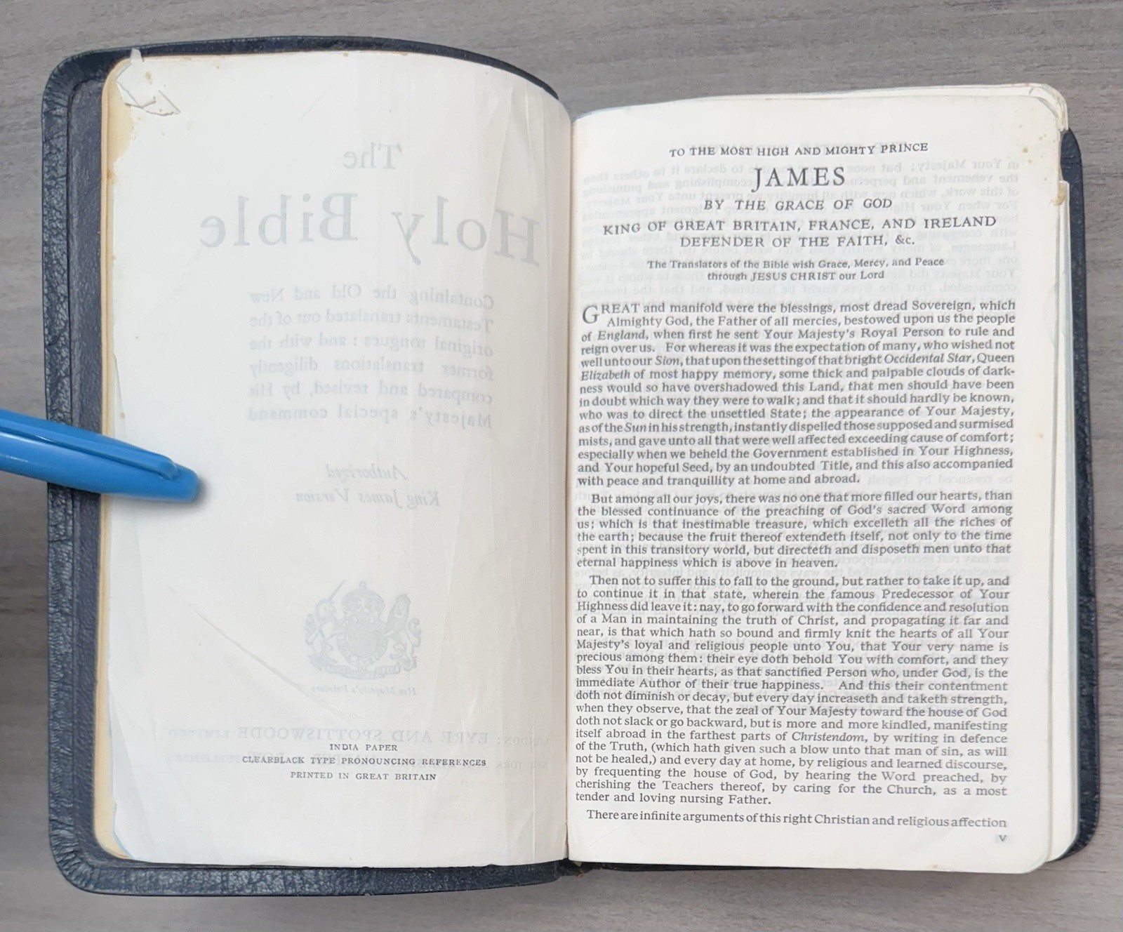 RARE 1963 Compact Harper BLUE MOROCCO Leather KJV Bible Eyre Spottiswoode 2400X
