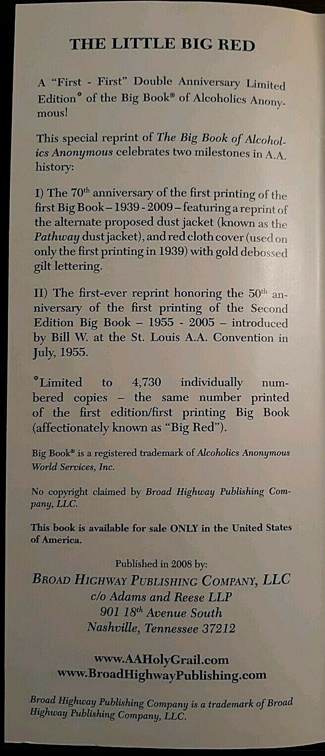AA PUBLISHERS PROOF LTD COLLECTORS EDITION Pathway to a Cure BIG BOOK Numbered
