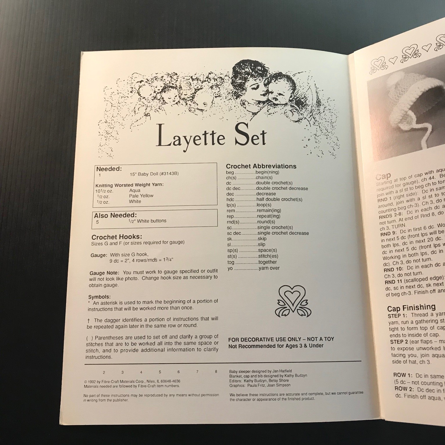 Layette Set Fibre-Craft Crochet Pattern Booklet Baby Doll Outfit FCM289 1980