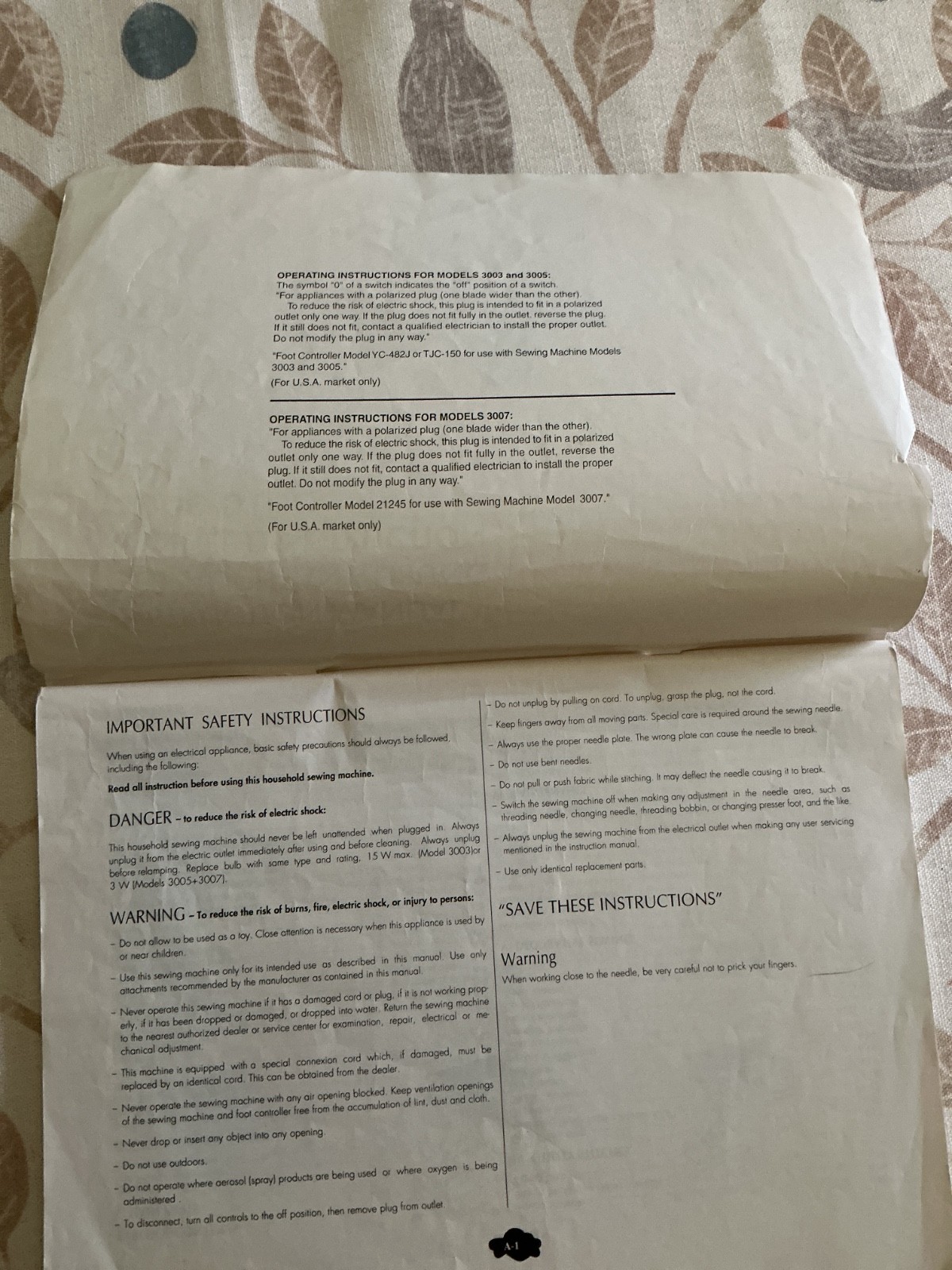 Paperback Manual for Elna Sewing Machines 3003, 3005, 3007, in 4 Languages