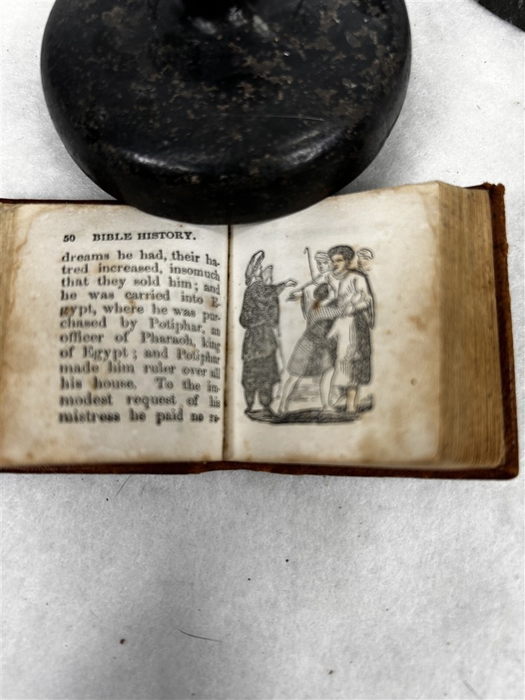 antique 1851 miniature book leather 2 x 2 History of the Bible 23 illustrations