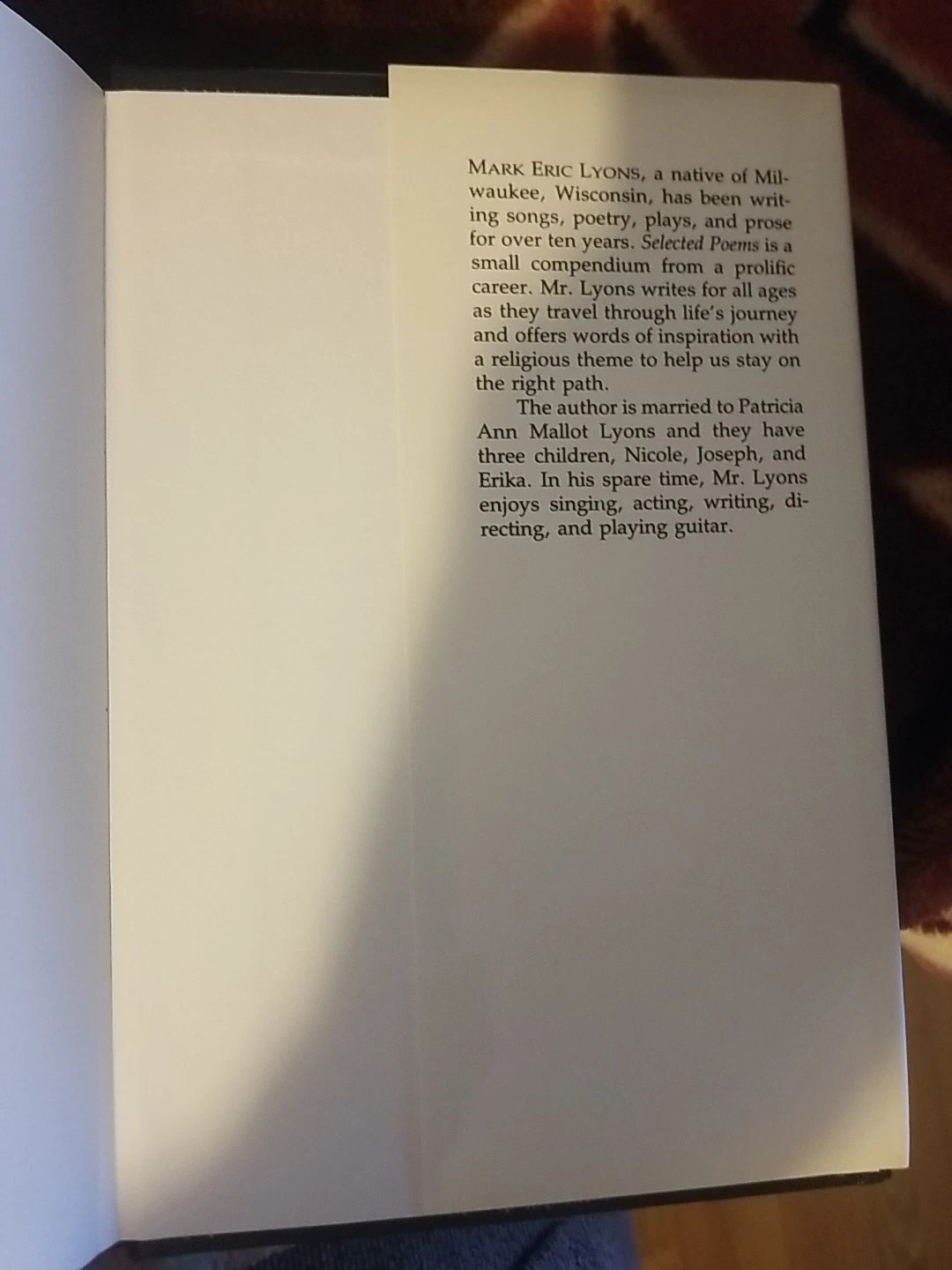 Selected Poems Signed by Mark Eric Lyons Hardcover 1992 1st Edition